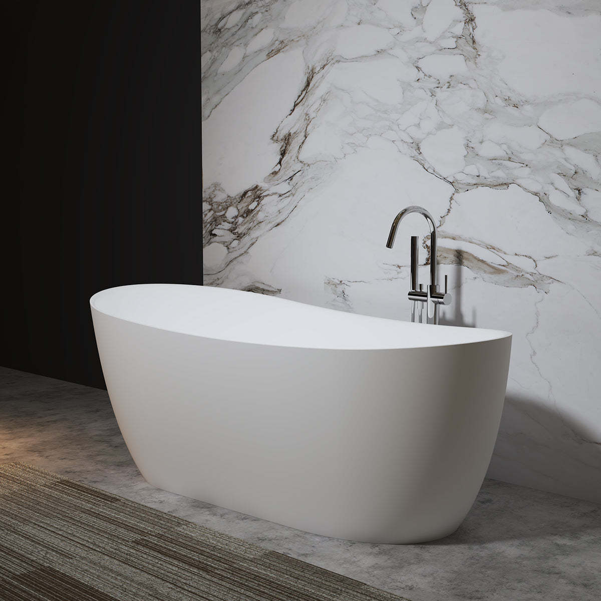 Serene Valley Freestanding Bathtub SVFBT8007-6732, Made of Pure Solid Surface Material with Drain, 67" L x 31.5" W Matte White, Hand Polished and Easy Maintenace-Serene Valley