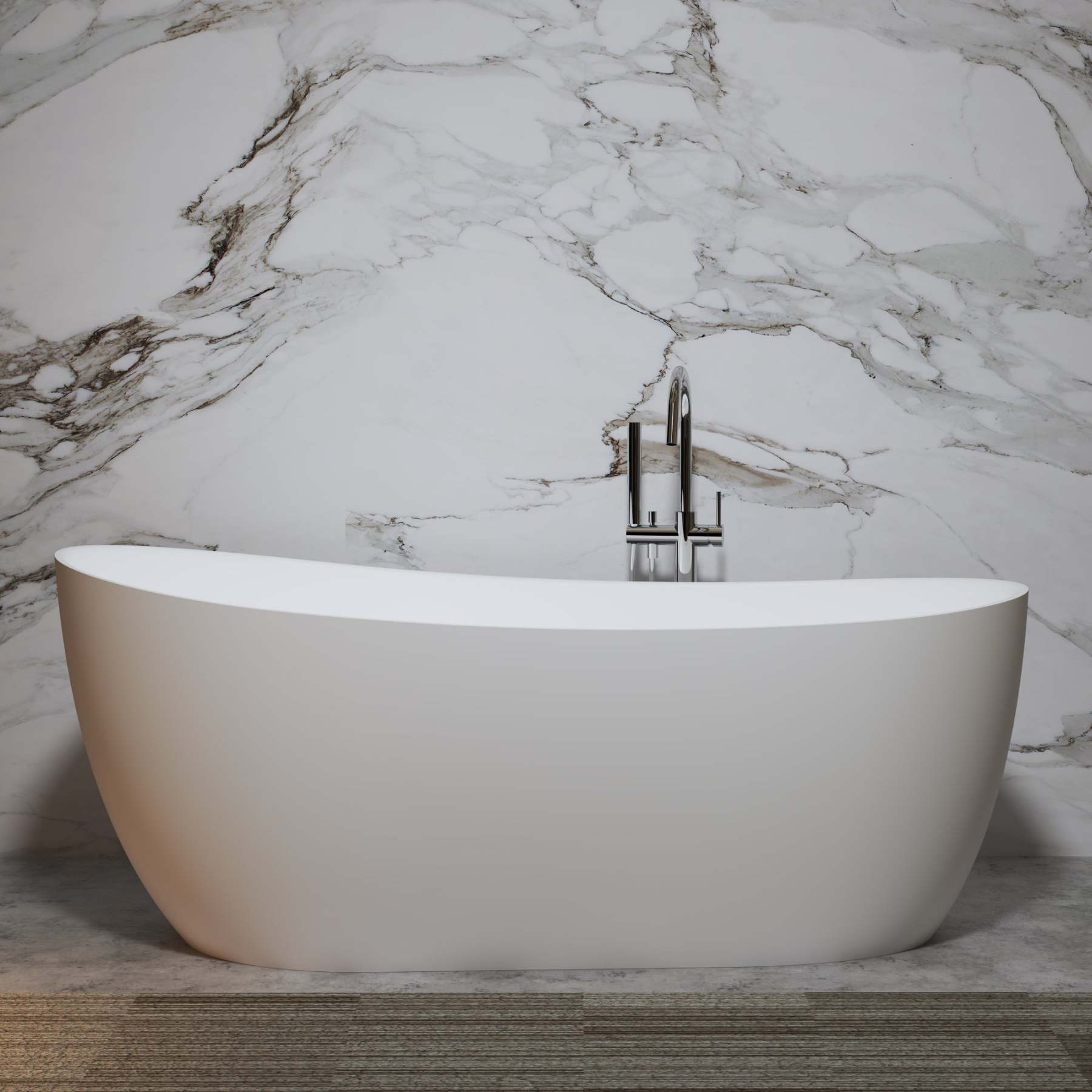 Serene Valley Freestanding Bathtub SVFBT8007-6732, Made of Pure Solid Surface Material with Drain, 67" L x 31.5" W Matte White, Hand Polished and Easy Maintenace-Serene Valley