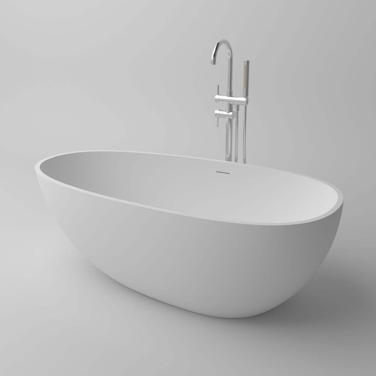 Serene Valley Freestanding Bathtub SVFBT8003-7135, Made of Pure Solid Surface Material with Drain, 71" L x 35.4" W Matte White, Hand Polished and Easy Maintenace-Serene Valley