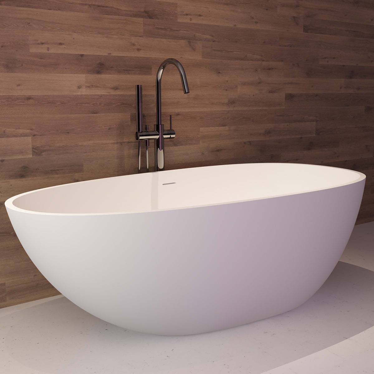 Serene Valley Freestanding Bathtub SVFBT8003-7135, Made of Pure Solid Surface Material with Drain, 71" L x 35.4" W Matte White, Hand Polished and Easy Maintenace-Serene Valley
