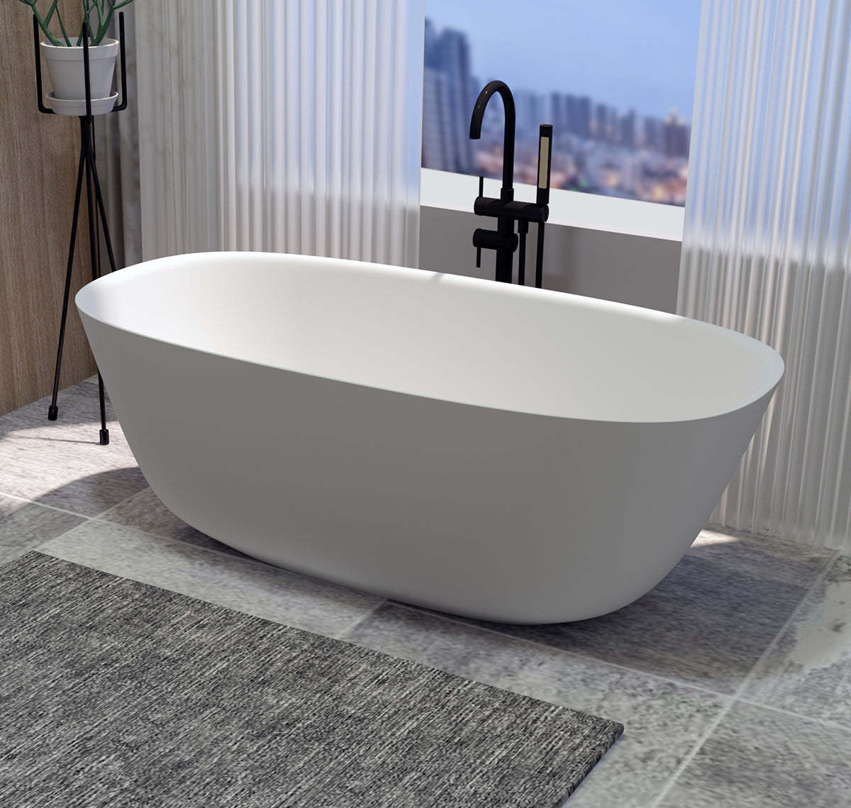 Serene Valley Freestanding Bathtub SVFBT8005-6734, Made of Pure Solid Surface Material with Drain, 67" L x 33.5" W Matte White, Hand Polished and Easy Maintenace-Serene Valley