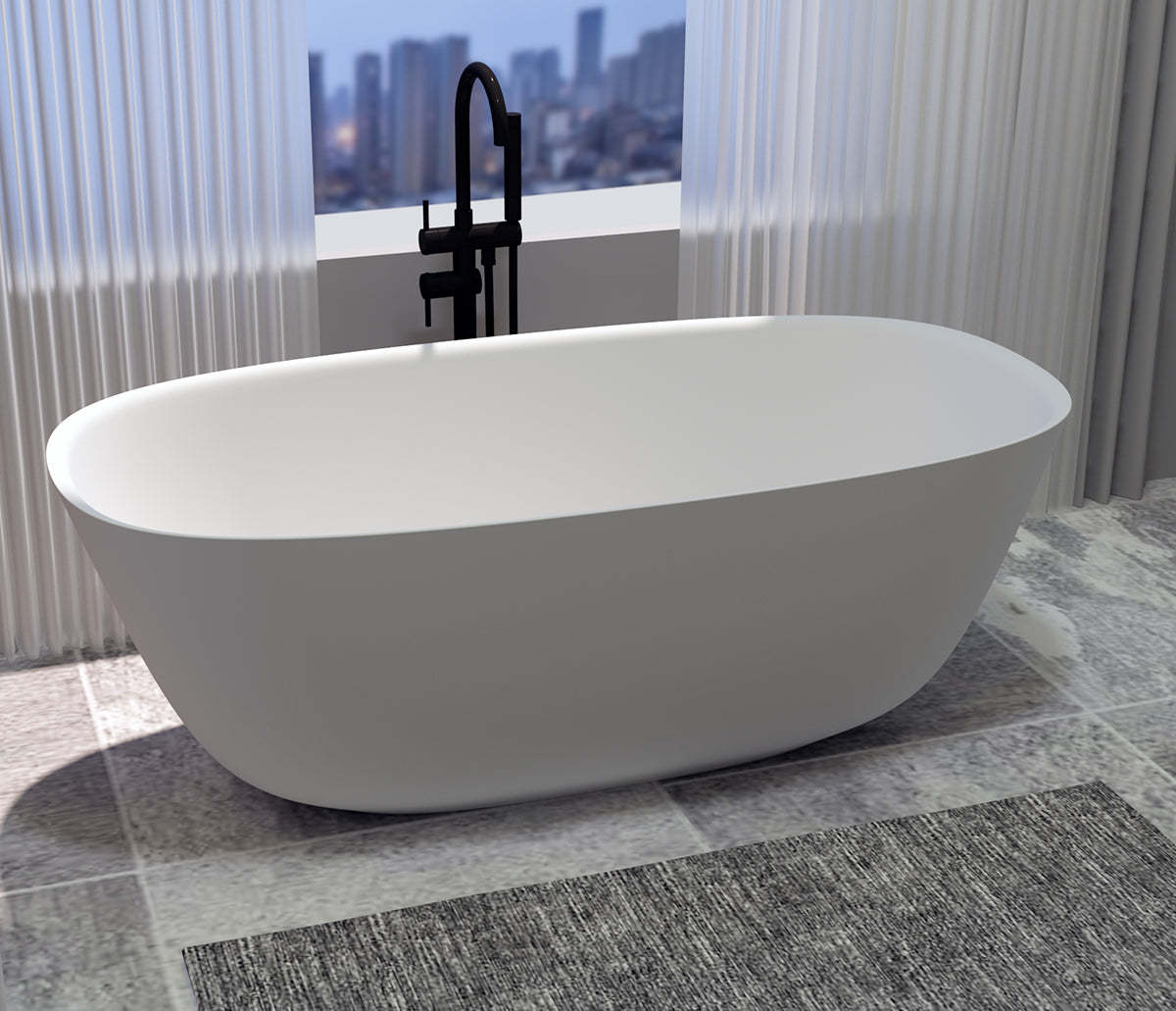 Serene Valley Freestanding Bathtub SVFBT8005-6734, Made of Pure Solid Surface Material with Drain, 67" L x 33.5" W Matte White, Hand Polished and Easy Maintenace-Serene Valley