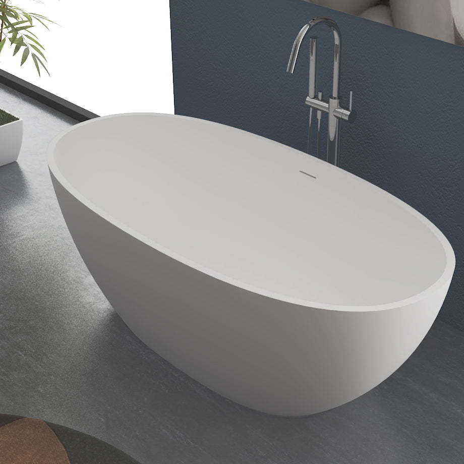Serene Valley Freestanding Bathtub SVFBT8002-6331, Made of Pure Solid Surface Material with Drain, 63" L x 30.7" W Matte White, Hand Polished and Easy Maintenace-Serene Valley