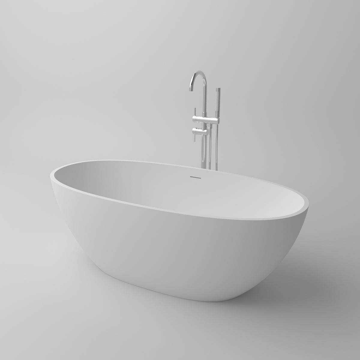 Serene Valley Freestanding Bathtub SVFBT8002-6331, Made of Pure Solid Surface Material with Drain, 63" L x 30.7" W Matte White, Hand Polished and Easy Maintenace-Serene Valley