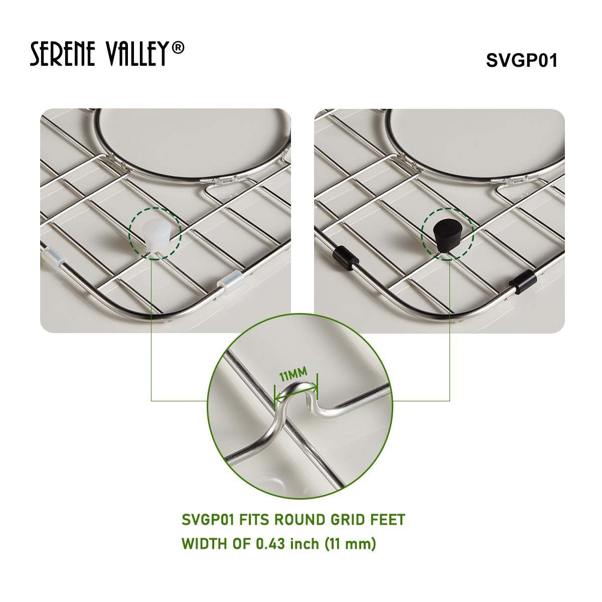 Serene Valley Replacement Feet and Bumpers for Stainless Steel Sink Grid SVGP01, Supersoft Silicone Material, Both Black and Clear Color Sets Included-Serene Valley