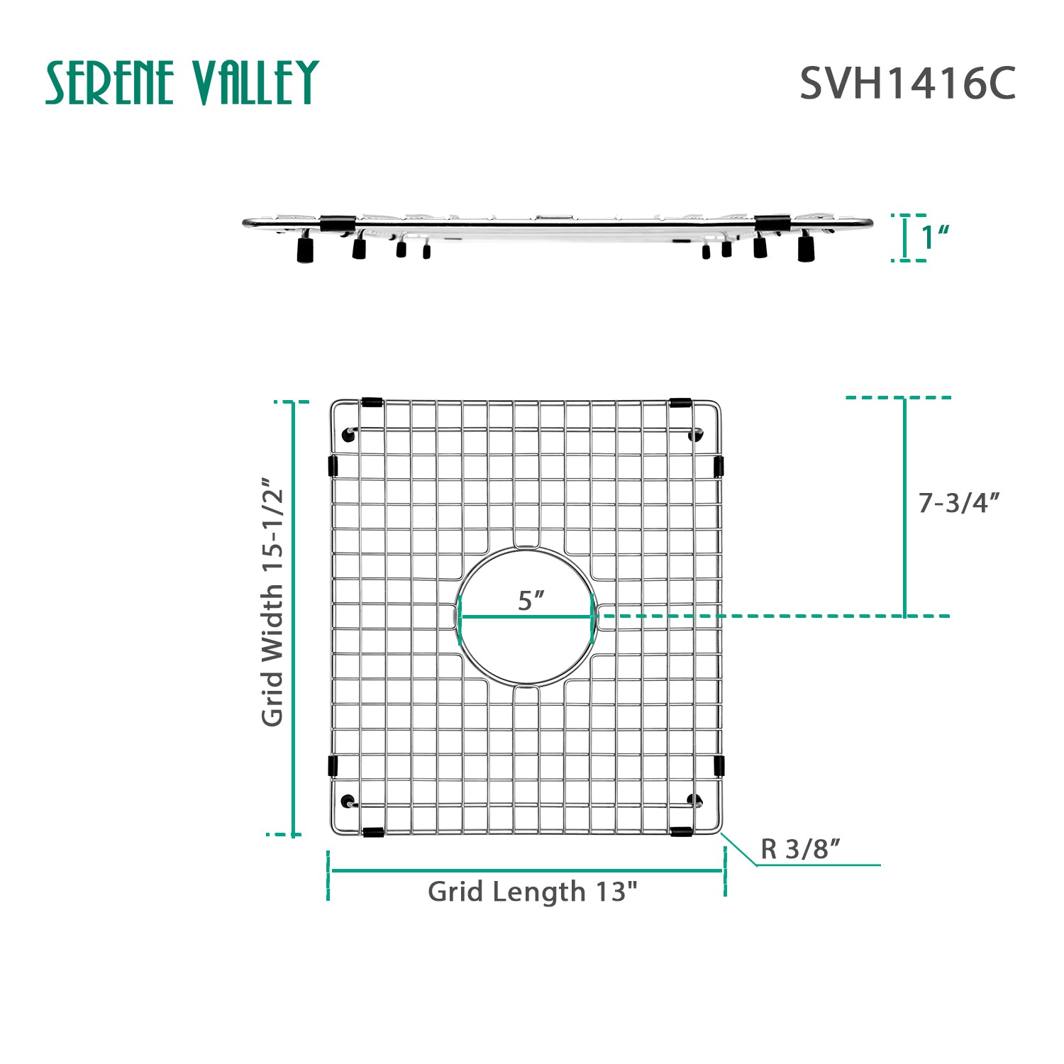 Serene Valley Sink Bottom Grid 13" X 15-1/2", Centered Drain with Corner Radius 3/8", Sink Protector SVH1416C-Serene Valley