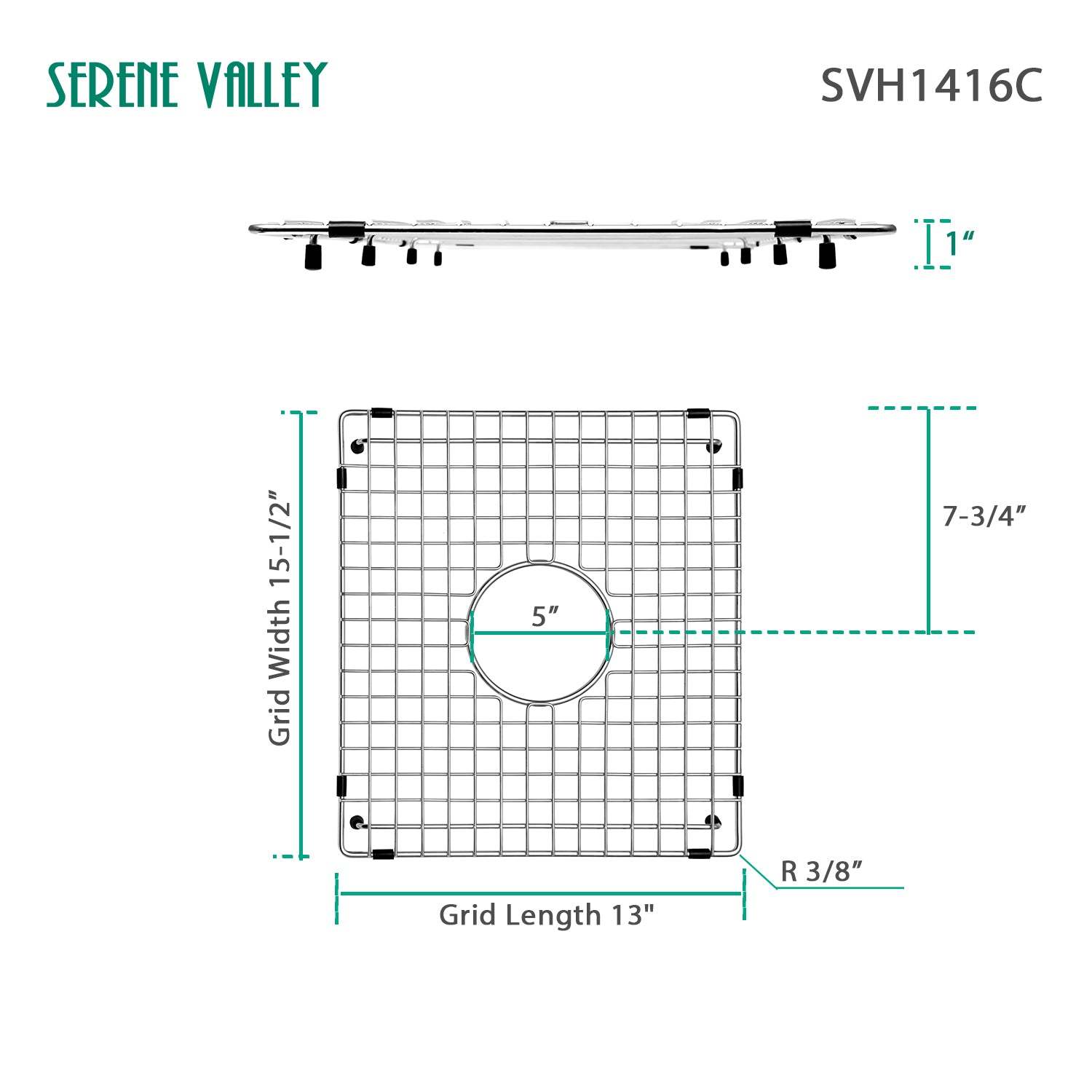 Serene Valley Sink Bottom Grid 13" X 15-1/2", Centered Drain with Corner Radius 3/8", Sink Protector SVH1416C-Serene Valley
