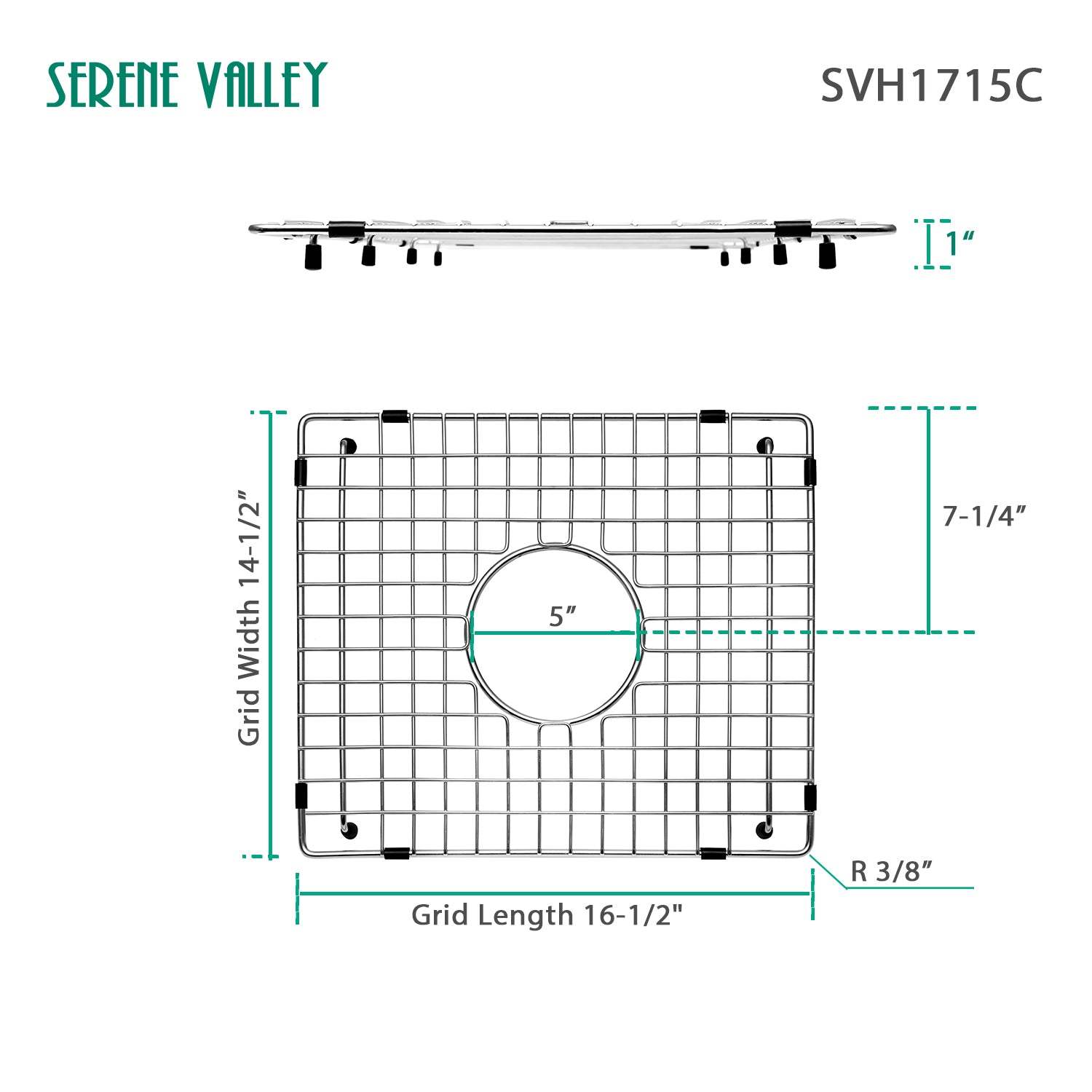 Serene Valley Sink Bottom Grid 16-1/2" X 14-1/2", Centered Drain with Corner Radius 3/8", Sink Protector SVH1715C-Serene Valley