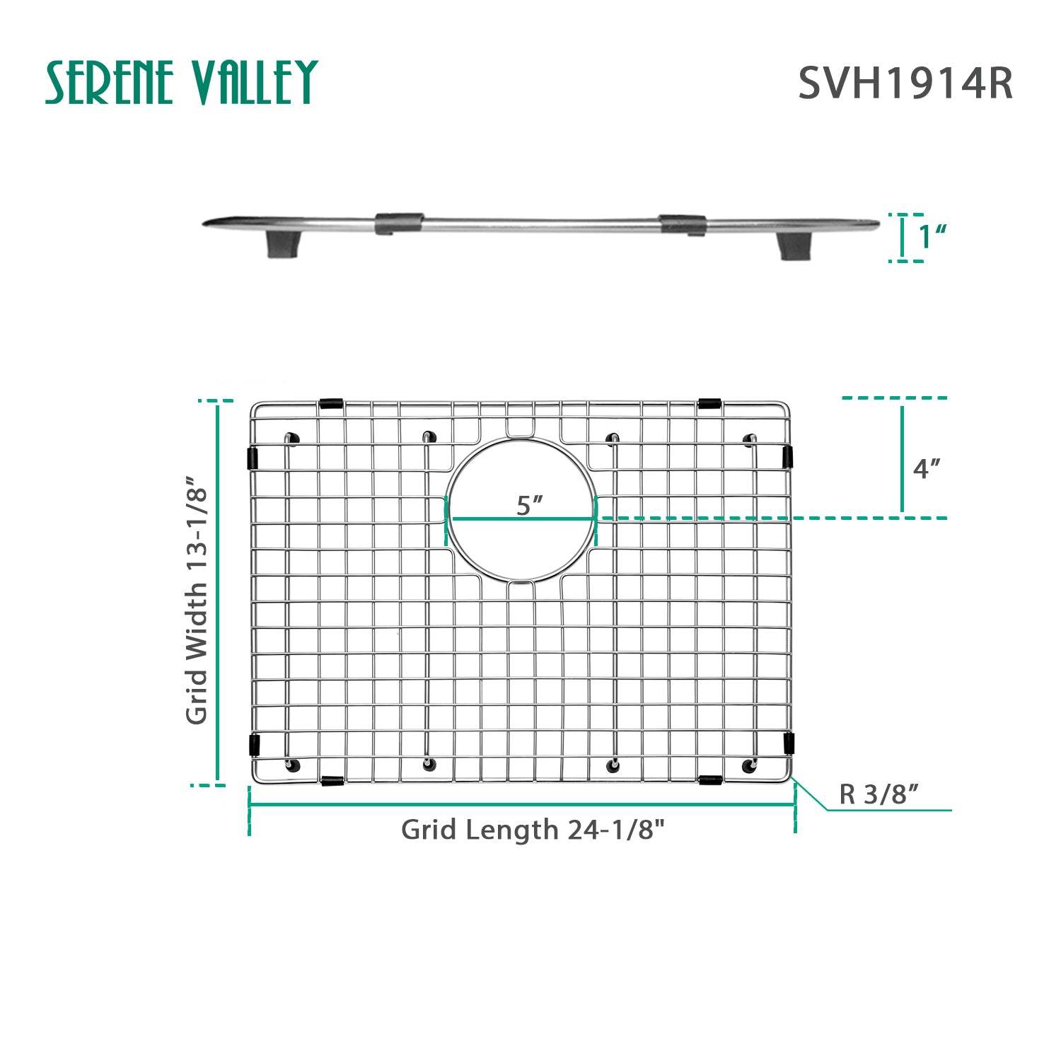 Serene Valley Sink Grid 19" X 14-1/8", Rear Drain with Corner Radius R 3/8", SVH1914R-Serene Valley