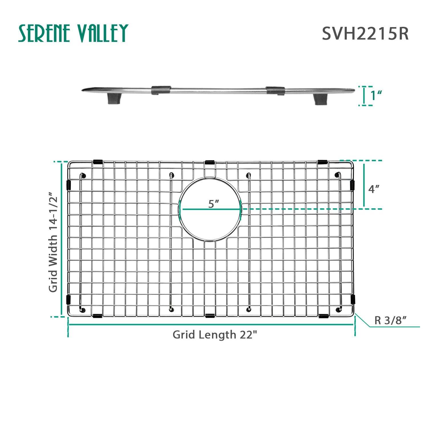 Serene Valley Sink Bottom Grid 22" X 14-1/2", Rear Drain with Corner Radius 3/8", Sink Protector SVH2215R-Serene Valley