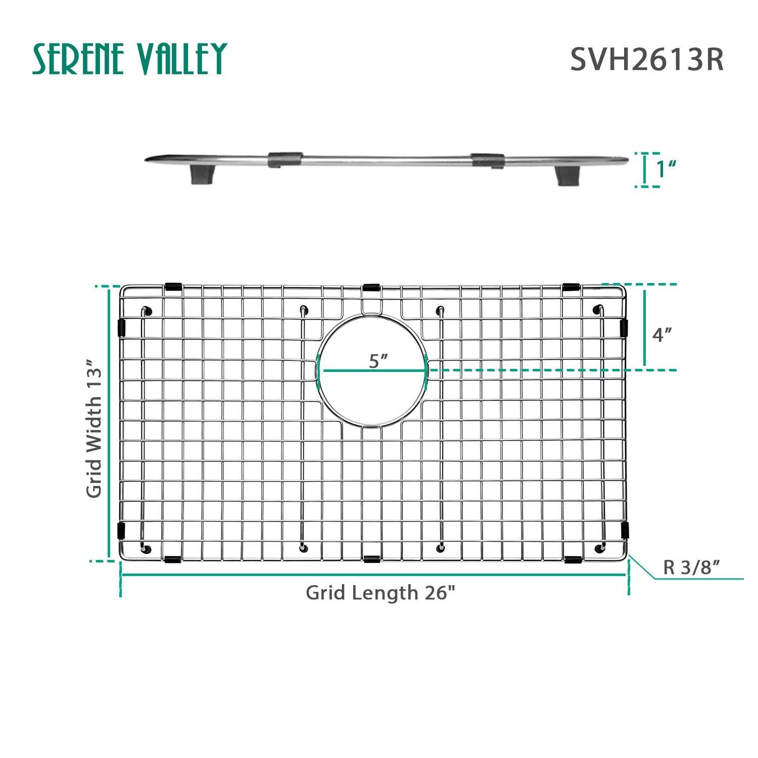 Serene Valley Sink Bottom Grid 26" X 13", Rear Drain with Corner Radius 3/8", Sink Protector SVH2613R-Serene Valley