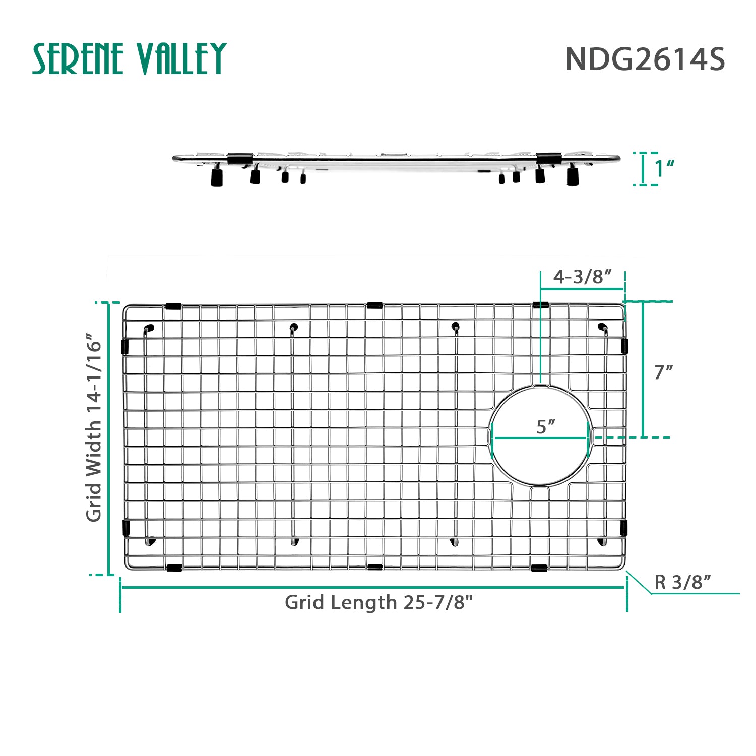 Sink Bottom Grid 25-7/8“ X 14-1/16", Side Drain with Corner Radius 3/8",SVH2614S-Serene Valley