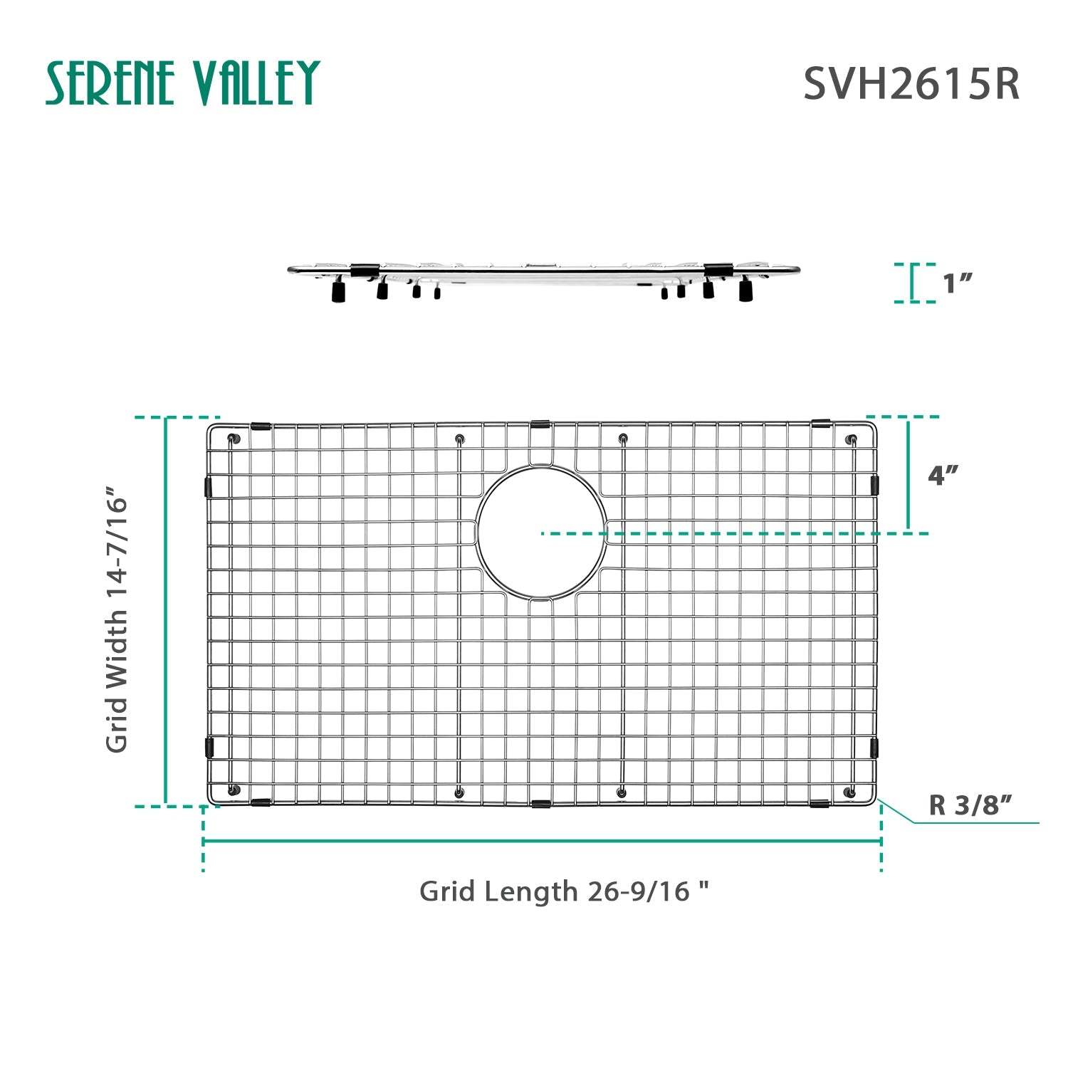 Serene Valley Sink Bottom Grid 26-9/16" X 14-7/16", Rear Drain with Corner Radius 3/8", Sink Protector SVH2615R-Serene Valley