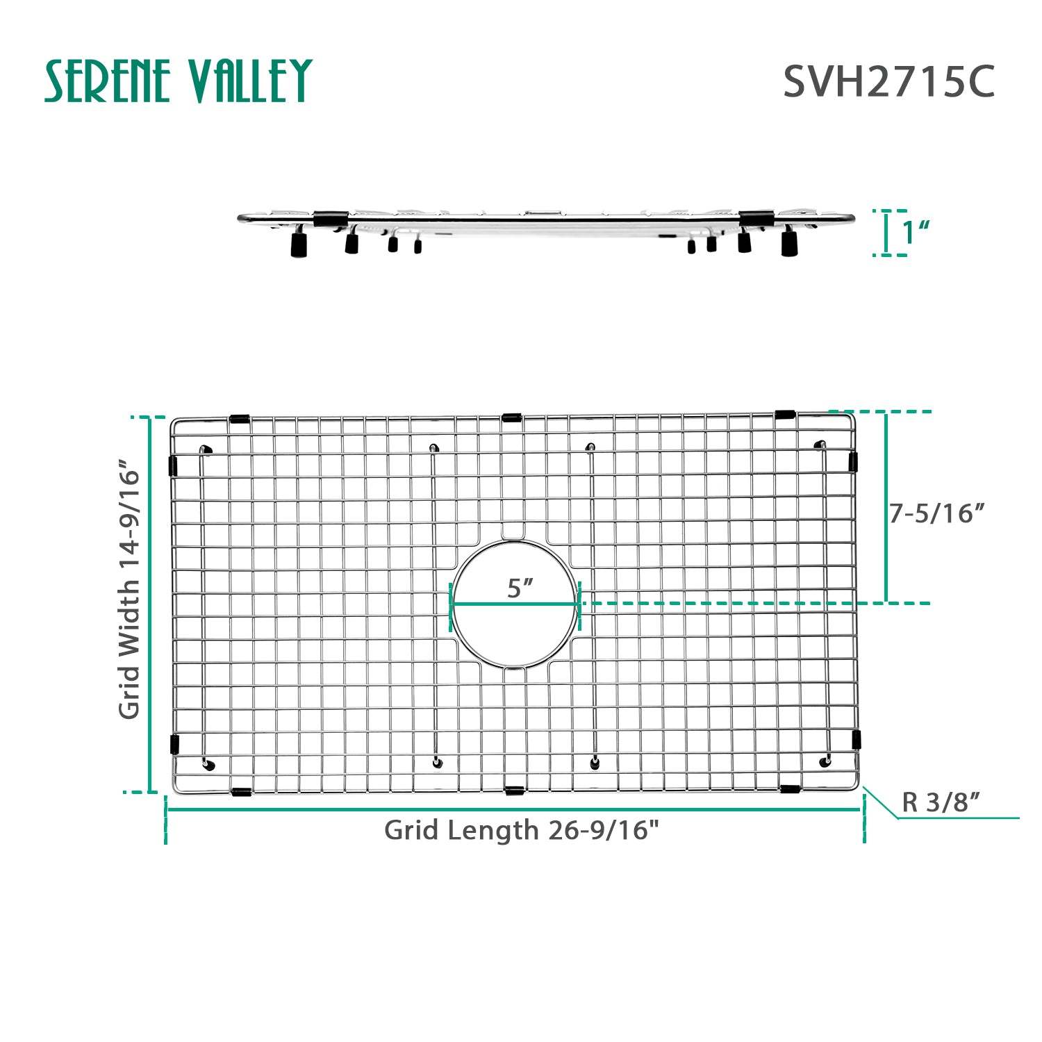Serene Valley Sink Bottom Grid 26-9/16" X 14-7/16", Centered Drain with Corner Radius 3/8", Sink Protector SVH2715C-Serene Valley