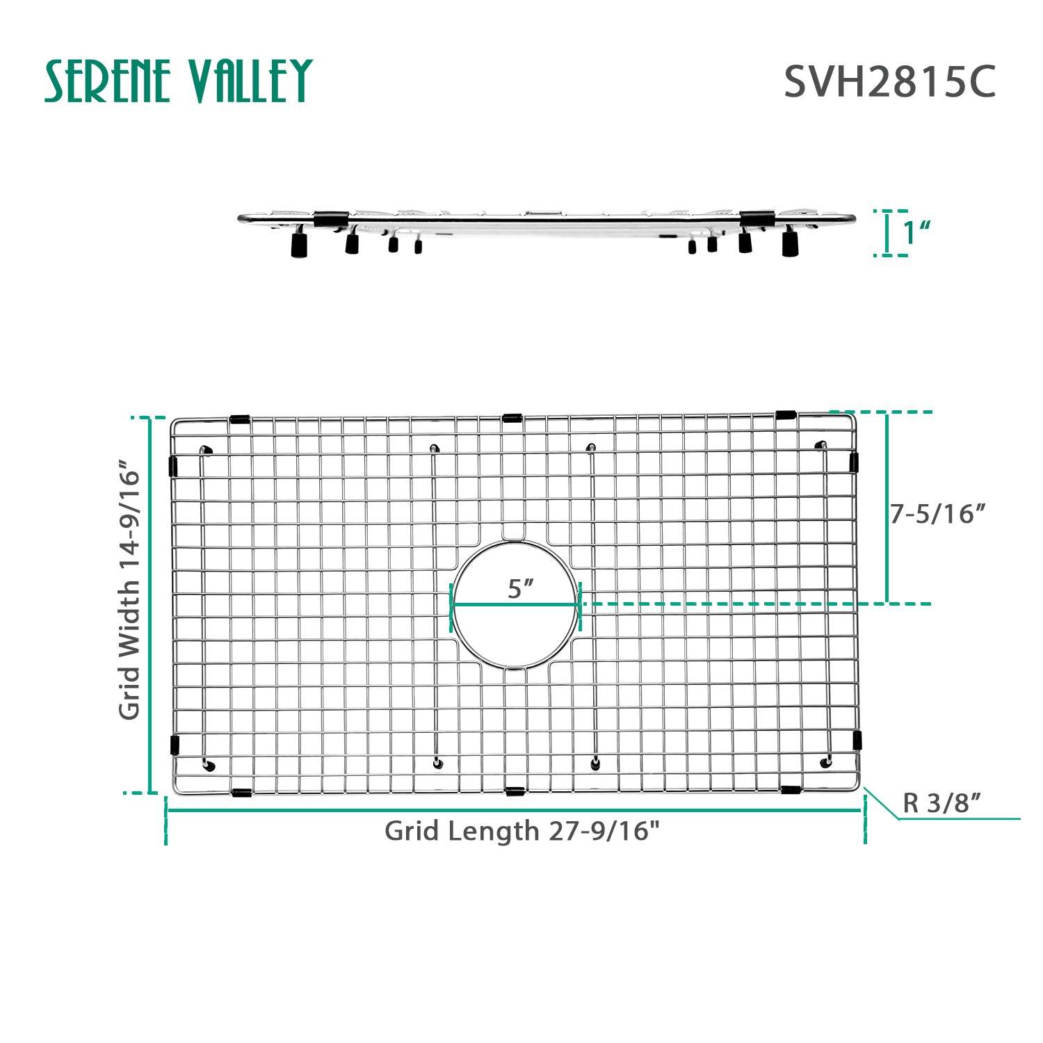 Serene Valley Sink Bottom Grid 27-9/16" X 14-7/16", Centered Drain with Corner Radius 3/8", Sink Protector SVH2815C-Serene Valley