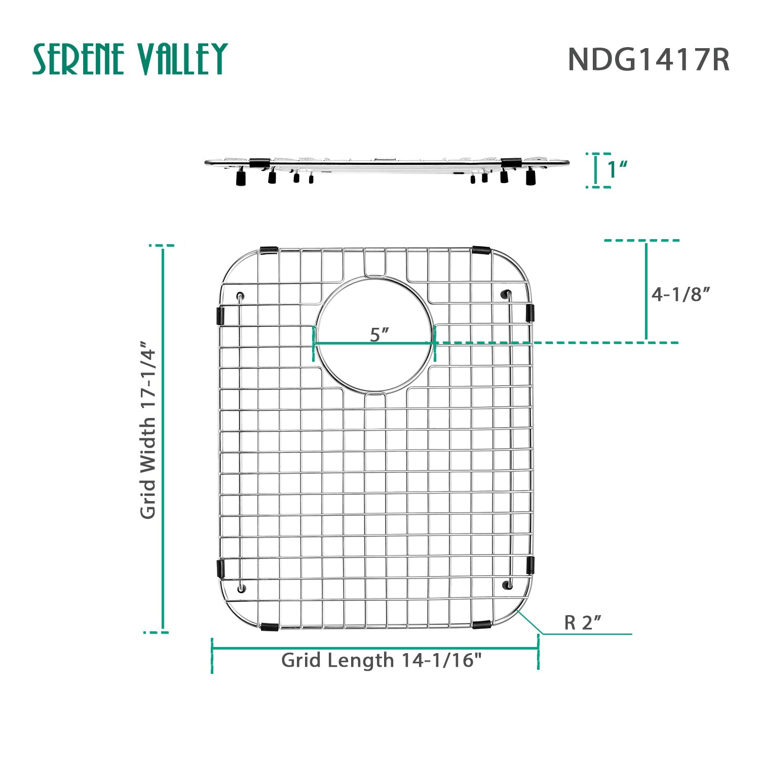 Sink Bottom Grid 14-1/16" x 17-1/4”, Rear Drain with Corner Radius 2", Sink Protector SVM1417R-Serene Valley