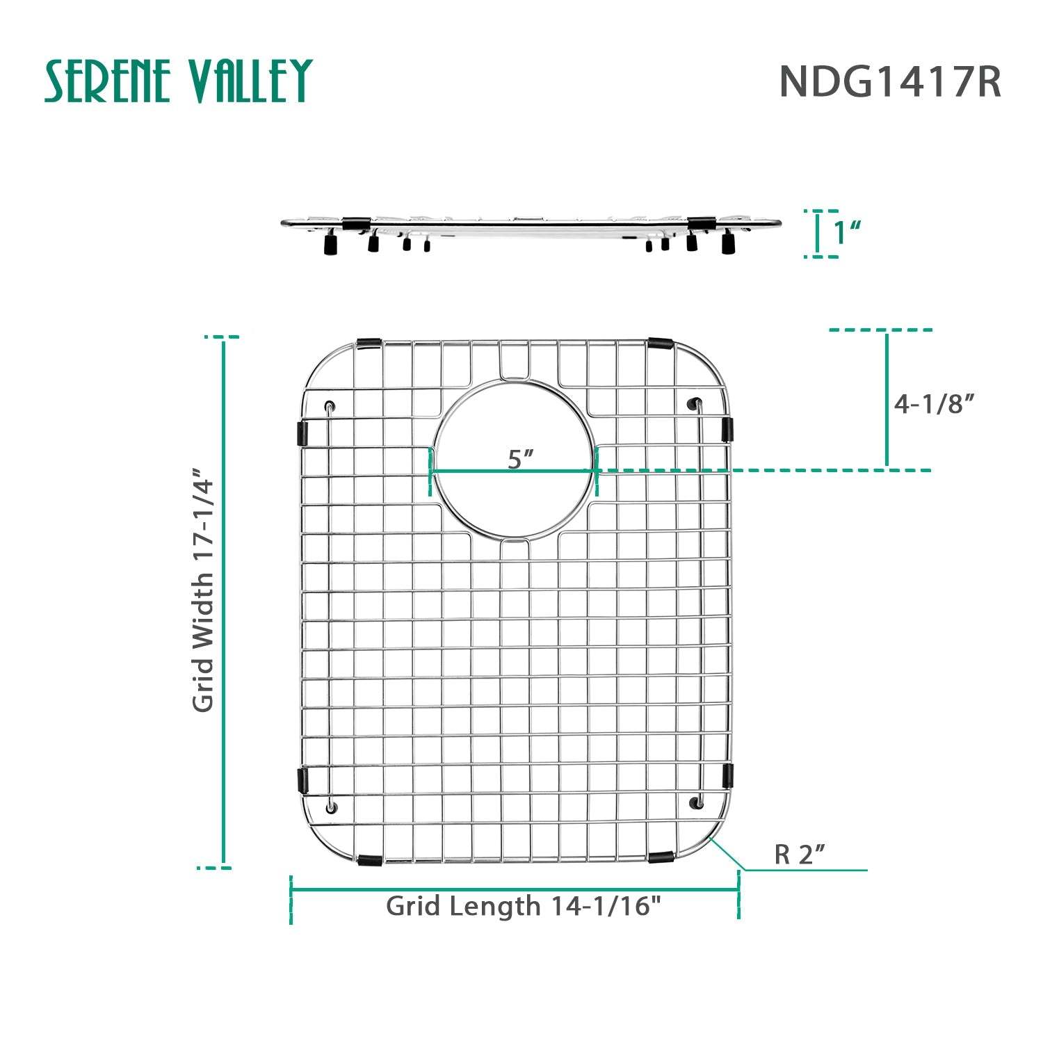 Sink Bottom Grid 14-1/16" x 17-1/4”, Rear Drain with Corner Radius 2", Sink Protector SVM1417R-Serene Valley