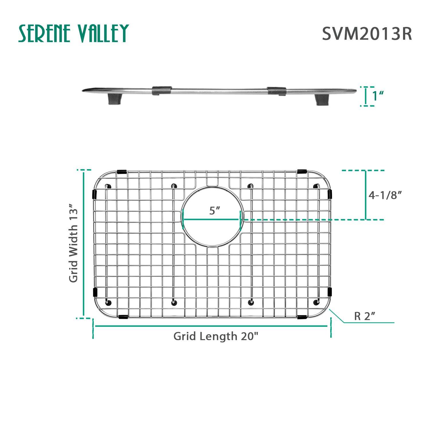 Serene Valley Sink Bottom Grid 20" X 13", Rear Drain with Corner Radius 2", Sink Protector SVM2013R-Serene Valley