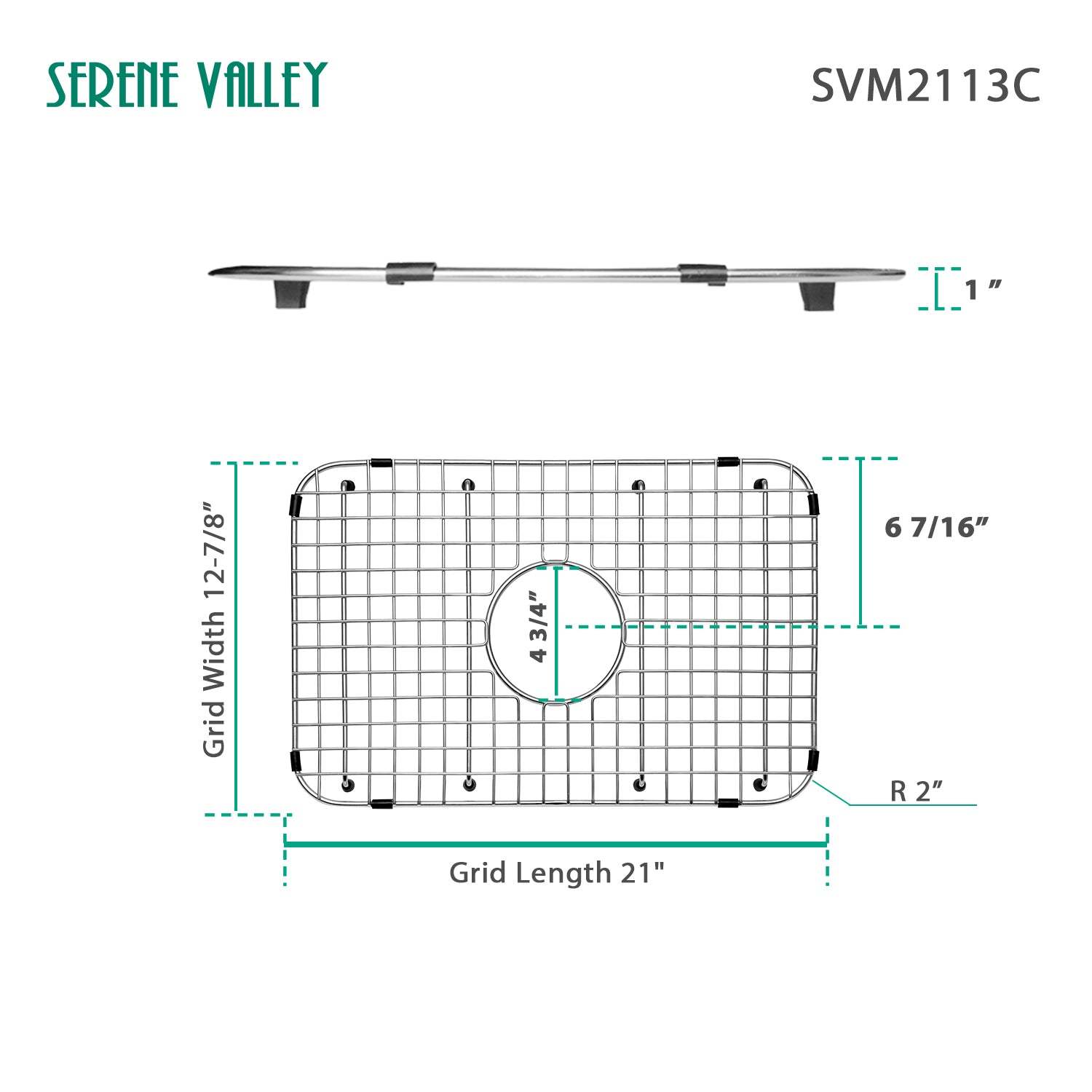 Serene Valley Sink Bottom Grid 21" x 12-7/8", Centered Drain with Corner Radius 2", SVM2113C-Serene Valley