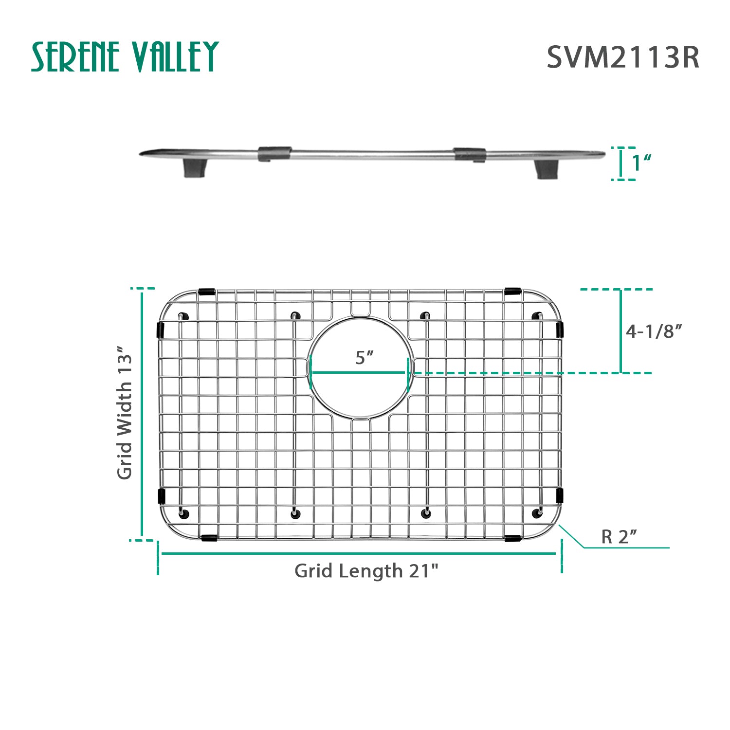 Serene Valley Sink Bottom Grid 21" X 13", Rear Drain with Corner Radius 2", Sink Protector SVM2113R-Serene Valley