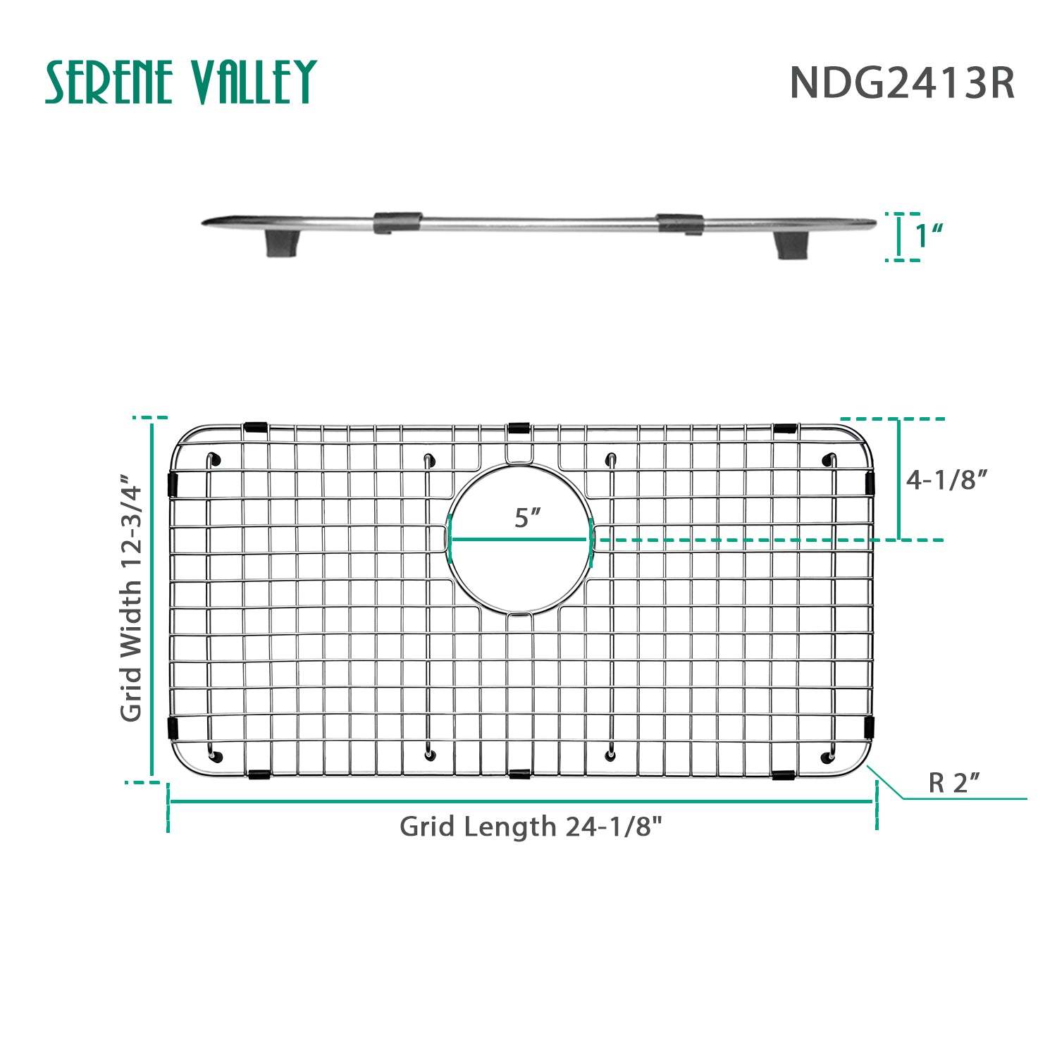 Serene Valley Sink Bottom Grid 24-1/8" X 12-3/4", Rear Drain with Corner Radius 2", Sink Protector SVM2413R-Serene Valley