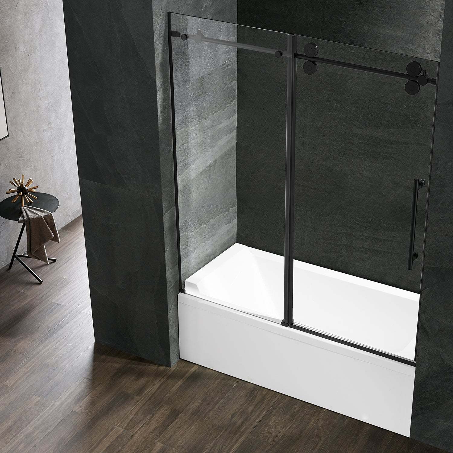 Serene Valley SVSD5001-6066MB Big Roller Frameless Sliding Shower Door - Superclear 3/8" Tempered Glass - 304 Stainless Steel Hardware in Matte Black 56"- 60"W x 66"H-Serene Valley