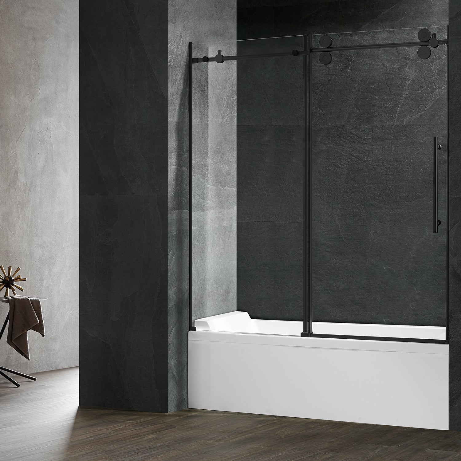 Serene Valley SVSD5001-6066MB Big Roller Frameless Sliding Shower Door - Superclear 3/8" Tempered Glass - 304 Stainless Steel Hardware in Matte Black 56"- 60"W x 66"H-Serene Valley