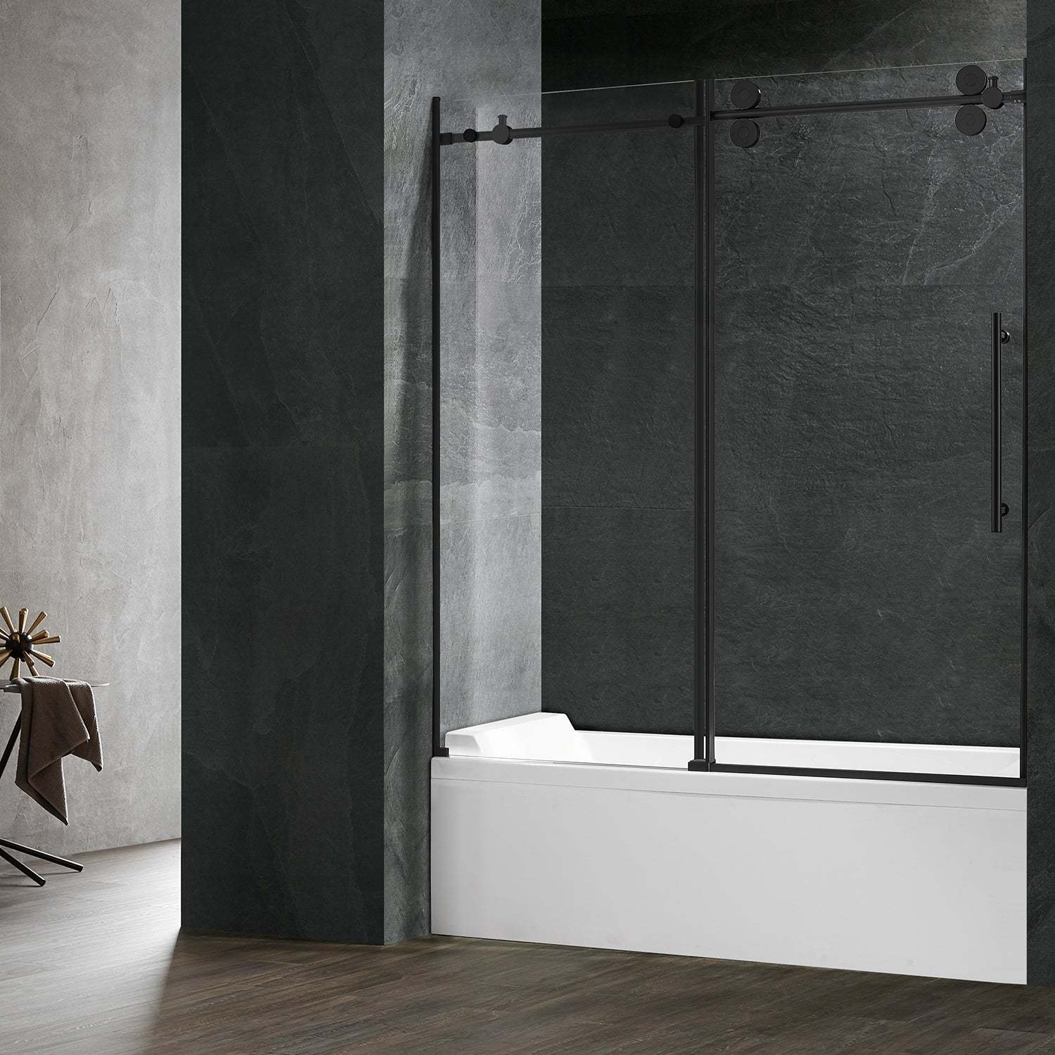 Serene Valley SVSD5001-6066MB Big Roller Frameless Sliding Shower Door - Superclear 3/8" Tempered Glass - 304 Stainless Steel Hardware in Matte Black 56"- 60"W x 66"H-Serene Valley