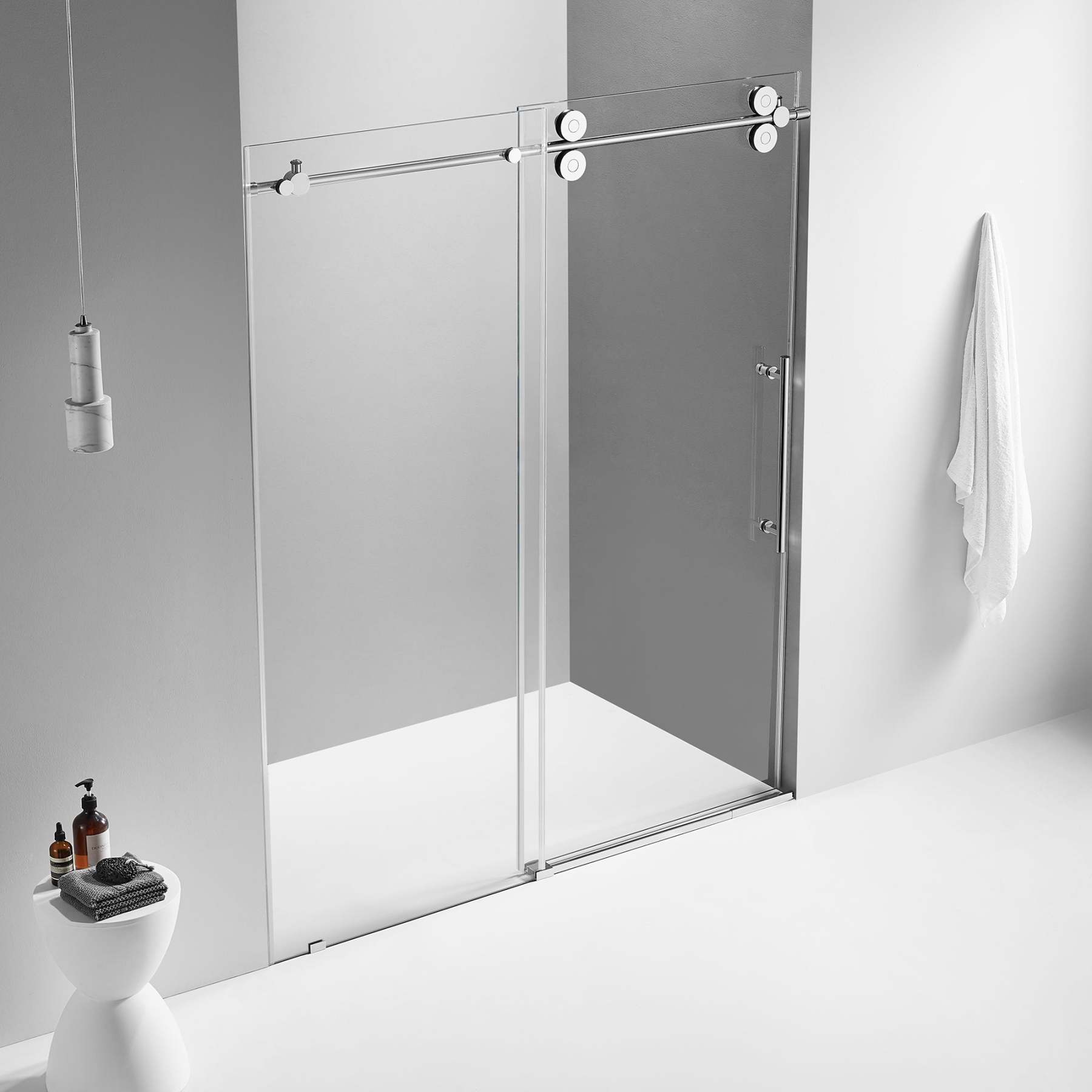Serene Valley SVSD5001-7274CH Big Roller Frameless Sliding Shower Door - Superclear 3/8" Tempered Glass - 304 Stainless Steel Hardware in Chrome 68"- 72"W x 74"H-Serene Valley