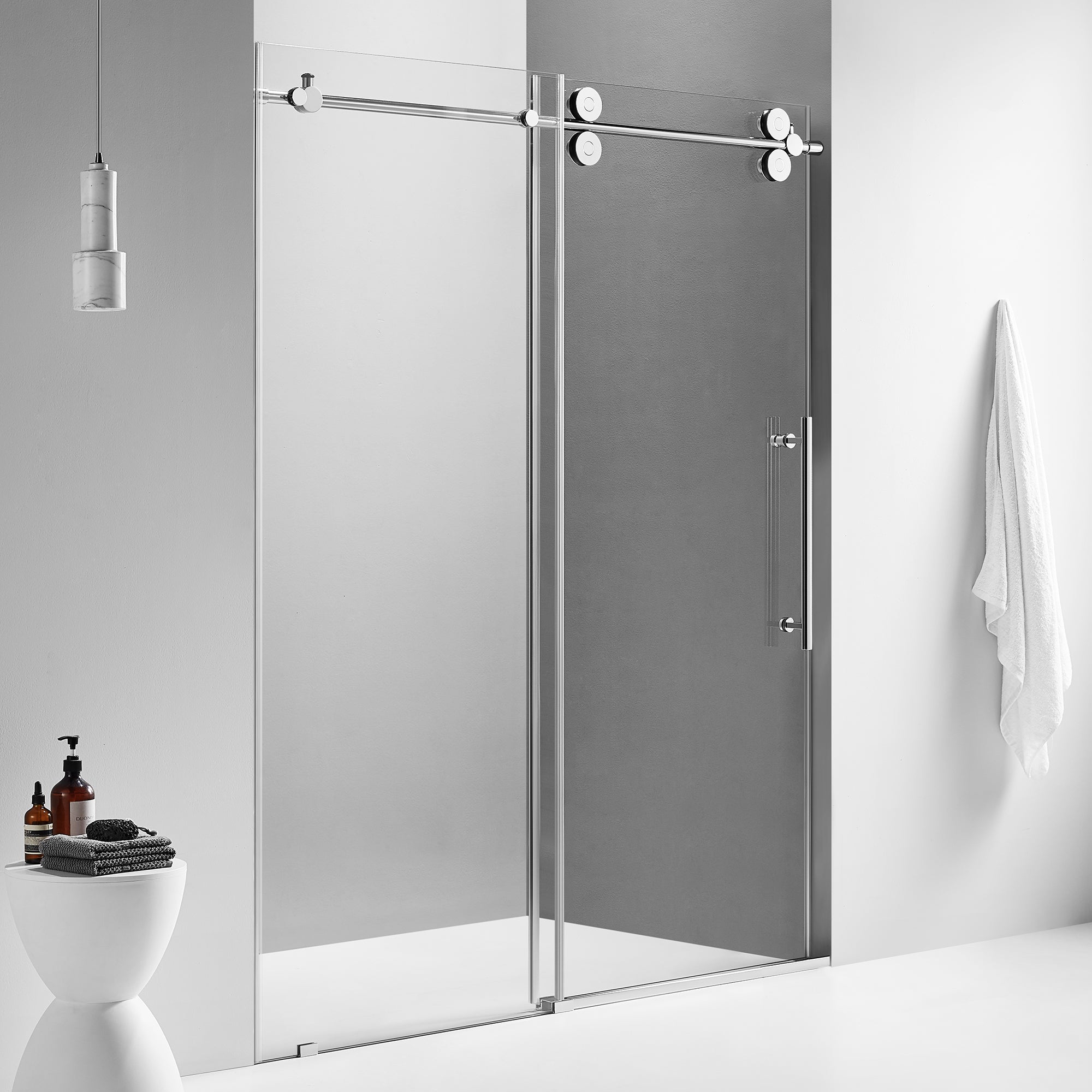 Serene Valley SVSD5001-7274CH Big Roller Frameless Sliding Shower Door - Superclear 3/8" Tempered Glass - 304 Stainless Steel Hardware in Chrome 68"- 72"W x 74"H-Serene Valley