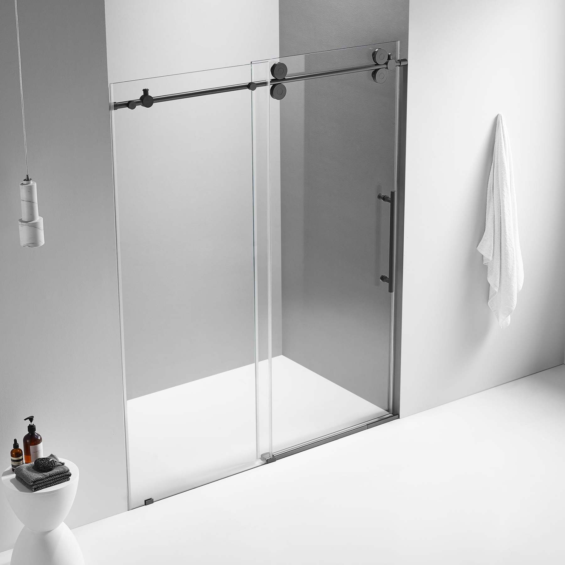 Serene Valley SVSD5001-7274MB Big Roller Frameless Sliding Shower Door - Superclear 3/8" Tempered Glass - 304 Stainless Steel Hardware in Matte Black 68"- 72"W x 74"H-Serene Valley