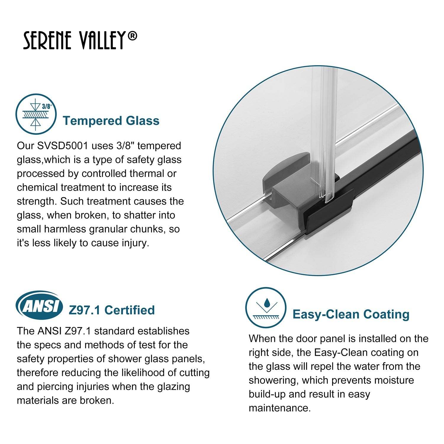 Serene Valley SVSD5001-4874MB Big Roller Frameless Sliding Shower Door - Superclear 3/8" Tempered Glass - 304 Stainless Steel Hardware in Matte Black 44"- 48"W x 74"H-Serene Valley