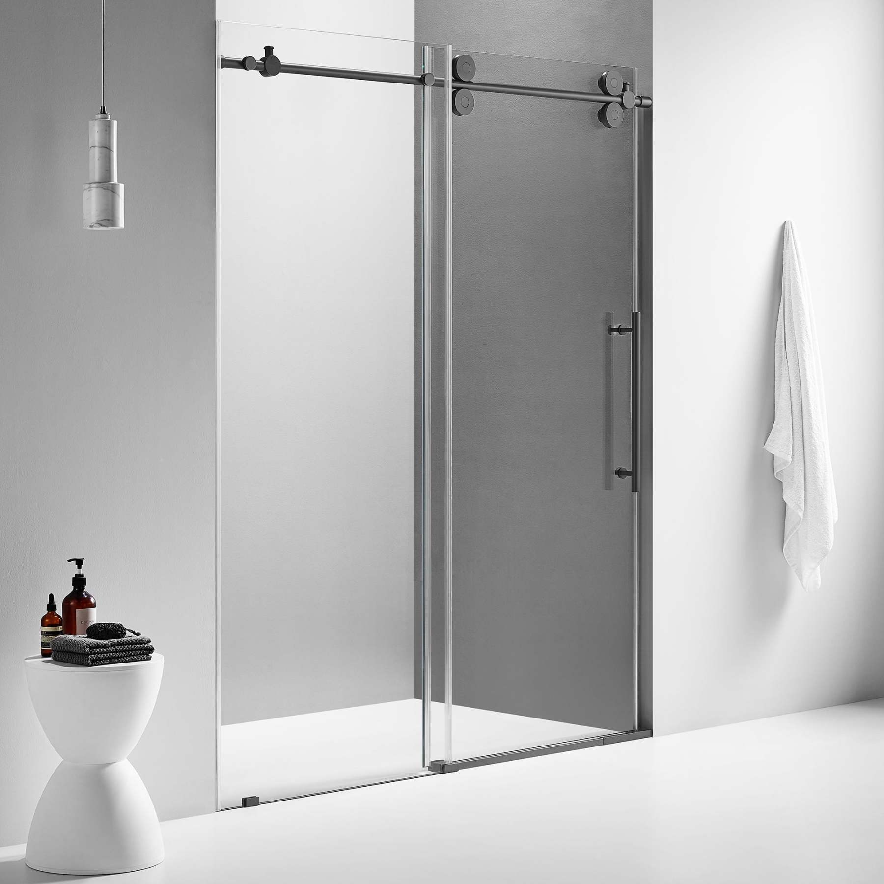 Serene Valley SVSD5001-4874MB Big Roller Frameless Sliding Shower Door - Superclear 3/8" Tempered Glass - 304 Stainless Steel Hardware in Matte Black 44"- 48"W x 74"H-Serene Valley