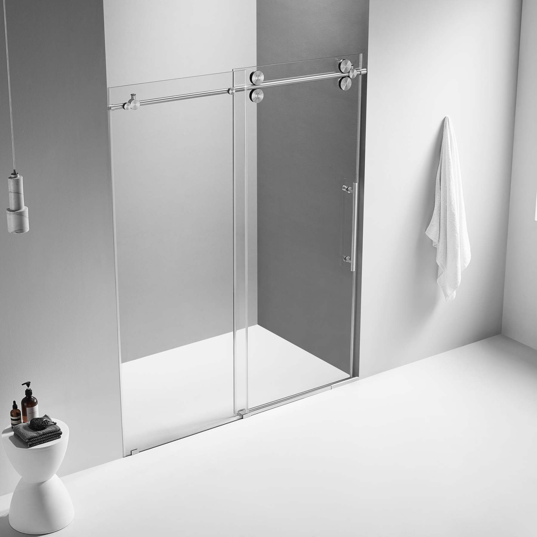 Serene Valley SVSD5001-6074BN Big Roller Frameless Sliding Shower Door - Superclear 3/8" Tempered Glass - 304 Stainless Steel Hardware in Brushed Nickel 56"- 60"W x 74"H-Serene Valley