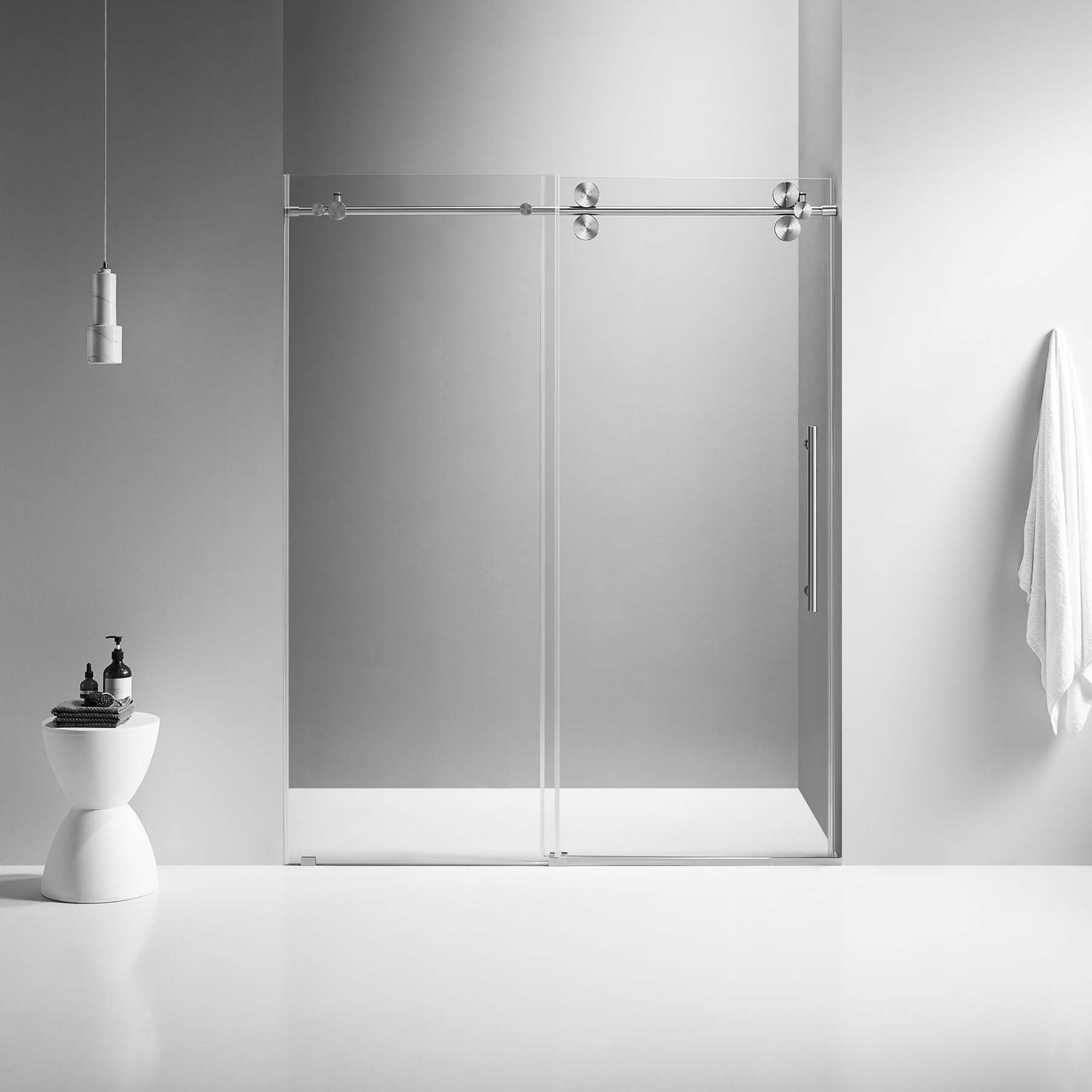 Serene Valley SVSD5001-6074BN Big Roller Frameless Sliding Shower Door - Superclear 3/8" Tempered Glass - 304 Stainless Steel Hardware in Brushed Nickel 56"- 60"W x 74"H-Serene Valley