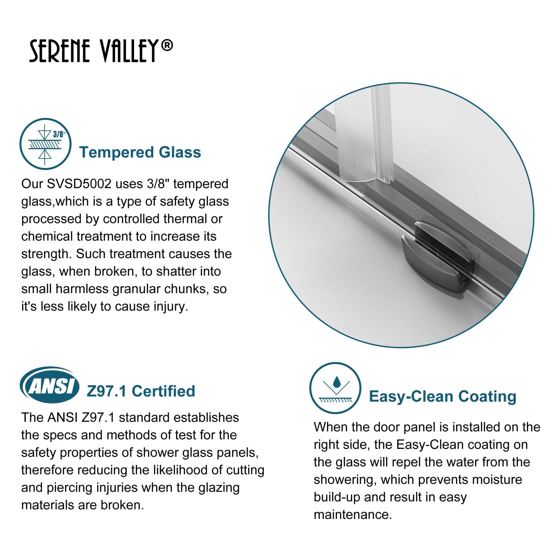 Serene Valley SVSD5002-6076CH Big Roller Frameless Sliding Shower Door - Superclear 3/8" Tempered Glass - 304 Stainless Steel Hardware in Chrome 56"- 60"W x 76"H-Serene Valley