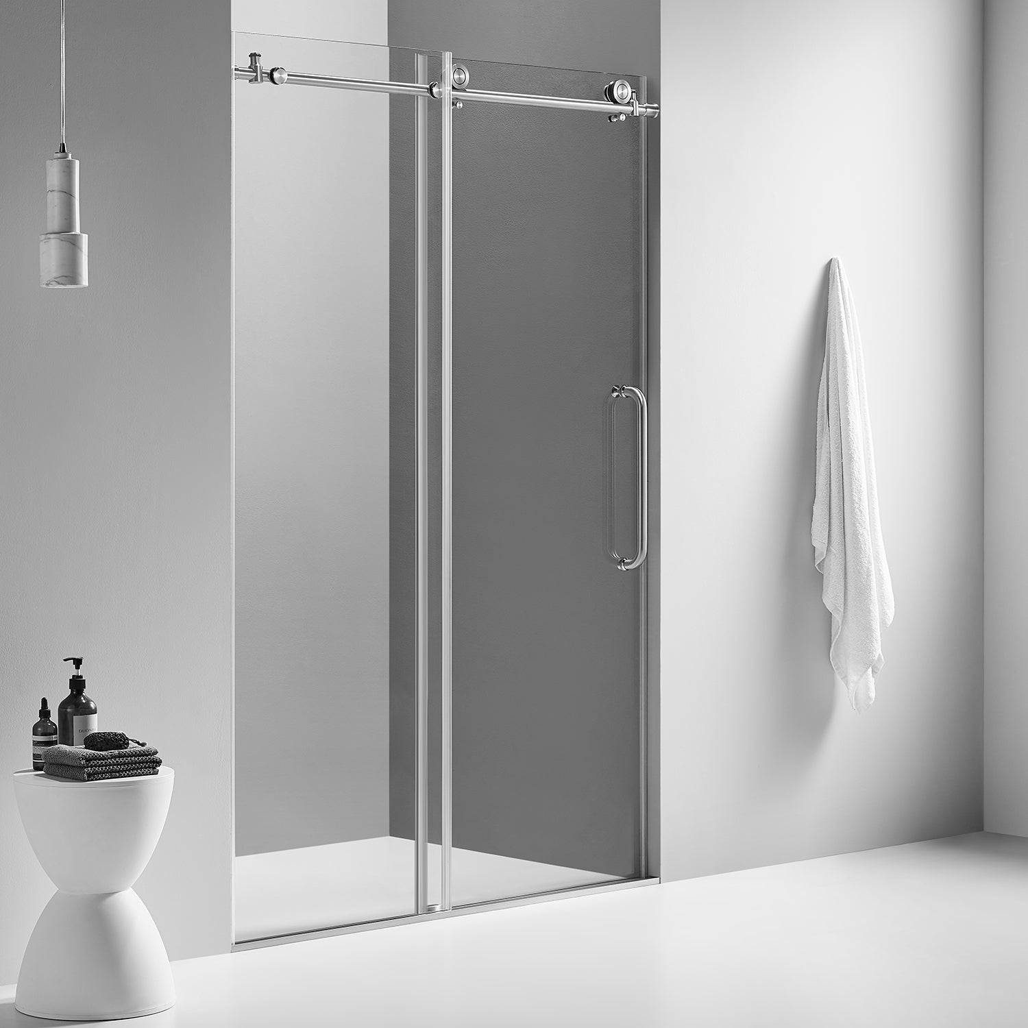 Serene Valley SVSD5002-7276BN Big Roller Frameless Sliding Shower Door - Superclear 3/8" Tempered Glass - 304 Stainless Steel Hardware in Brushed Nickel 68"- 72"W x 76"H-Serene Valley