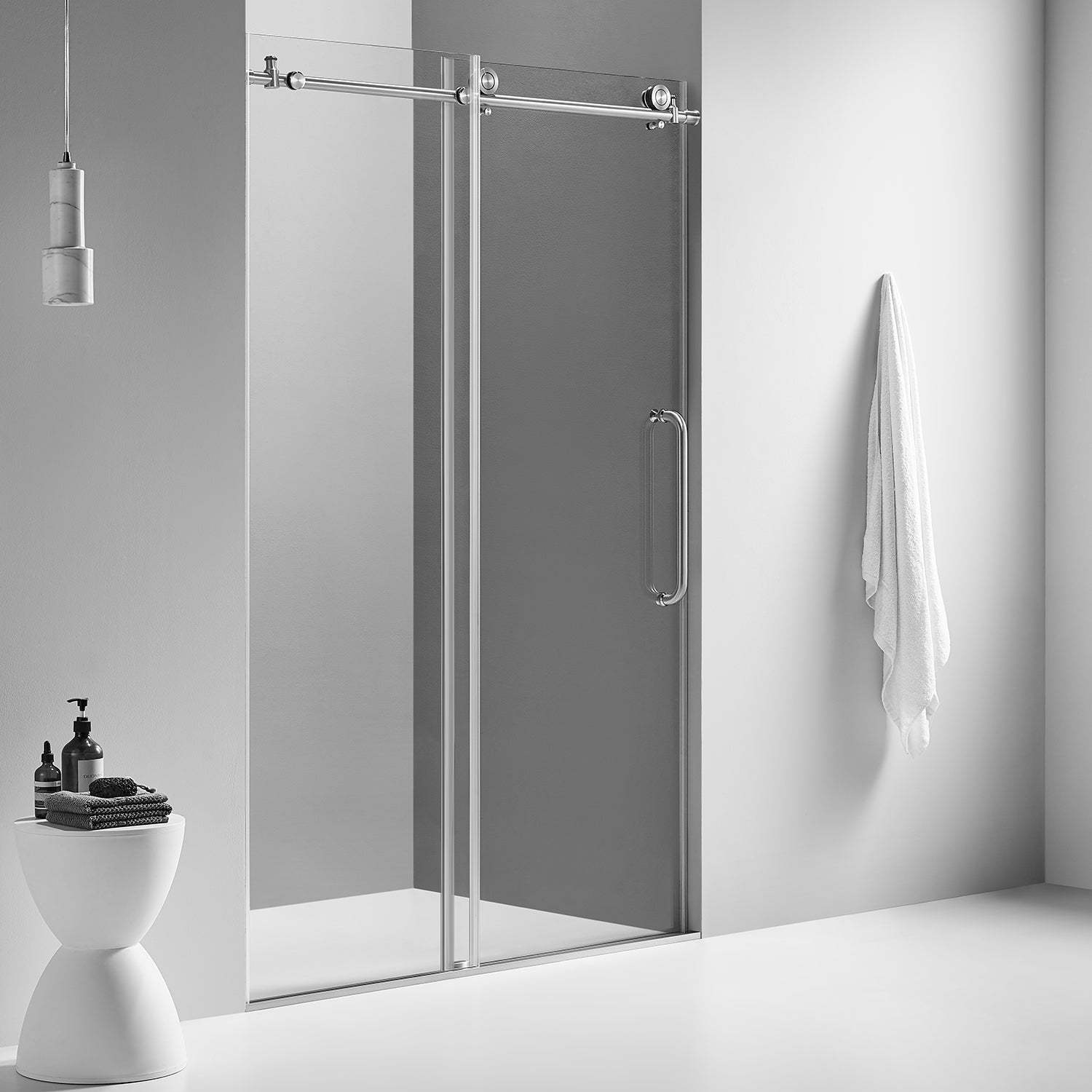 Serene Valley SVSD5002-6076BN Big Roller Frameless Sliding Shower Door - Superclear 3/8" Tempered Glass - 304 Stainless Steel Hardware in Brushed Nickel 56"- 60"W x 76"H-Serene Valley