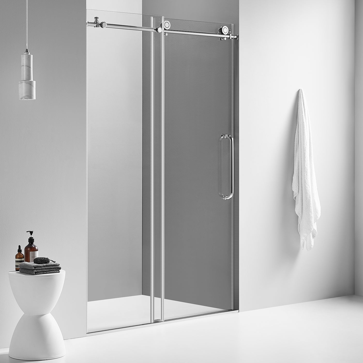Serene Valley SVSD5002-7276CH Big Roller Frameless Sliding Shower Door - Superclear 3/8" Tempered Glass - 304 Stainless Steel Hardware in Chrome 68"- 72"W x 76"H-Serene Valley