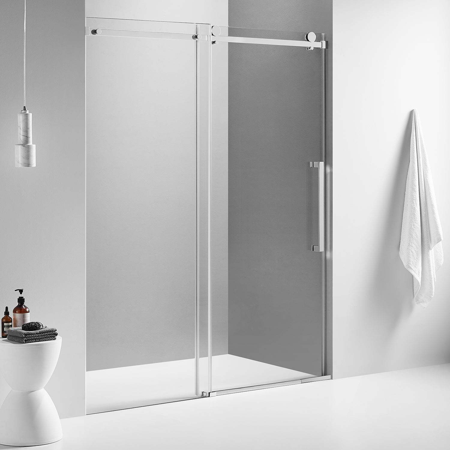 Serene Valley Square Rail Frameless Sliding Shower Door SVSD5003-7274CH, Easy-Clean Coating 3/8" Tempered Glass - 304 Stainless Steel Hardware in Chrome 68"- 72"W x 74"H-Serene Valley