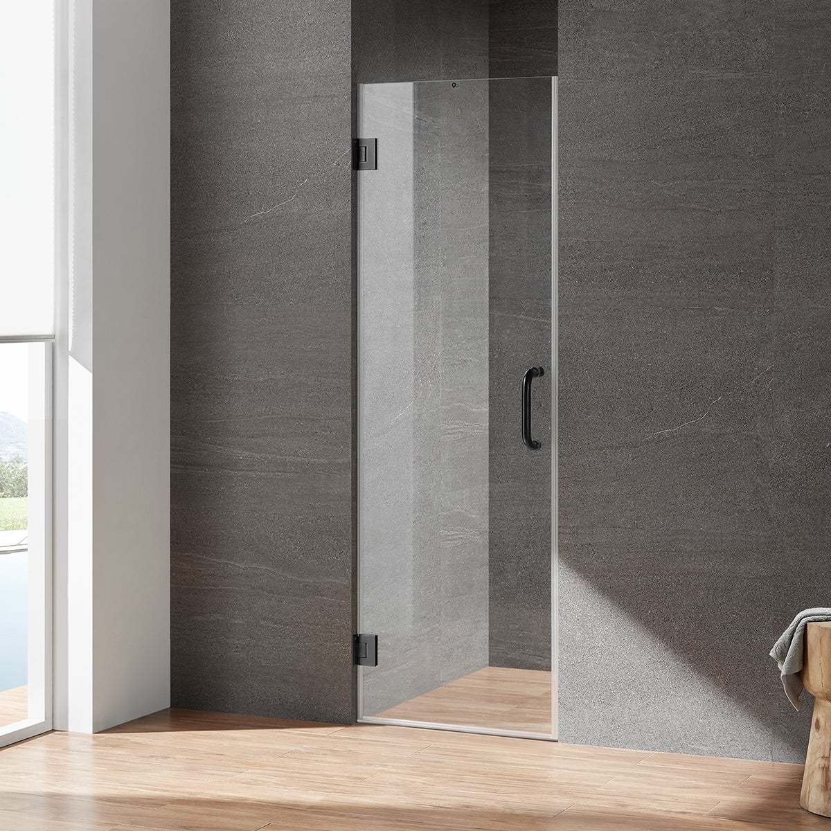 Serene Valley Frameless Hinged Shower Door SVSD5004-2472MB, 3/8" Tempered Glass with Easy-Clean Coating, 304 Stainless Steel Hardware in Matte Black 24"W x 72"H-Serene Valley