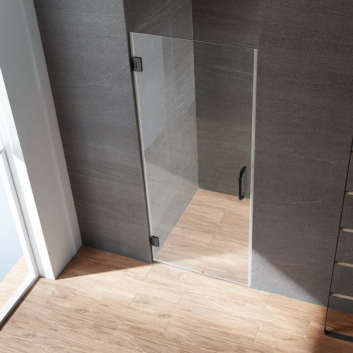 Serene Valley Frameless Hinged Shower Door SVSD5004-3072MB, 3/8" Tempered Glass with Easy-Clean Coating, 304 Stainless Steel Hardware in Matte Black 30"W x 72"H-Serene Valley