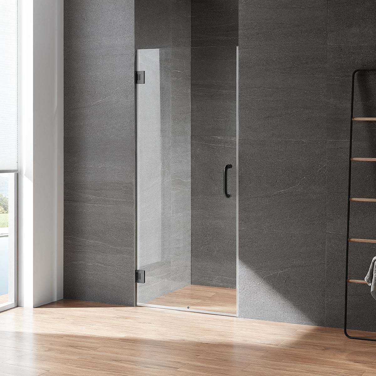 Serene Valley Frameless Hinged Shower Door SVSD5004-3072MB, 3/8" Tempered Glass with Easy-Clean Coating, 304 Stainless Steel Hardware in Matte Black 30"W x 72"H-Serene Valley