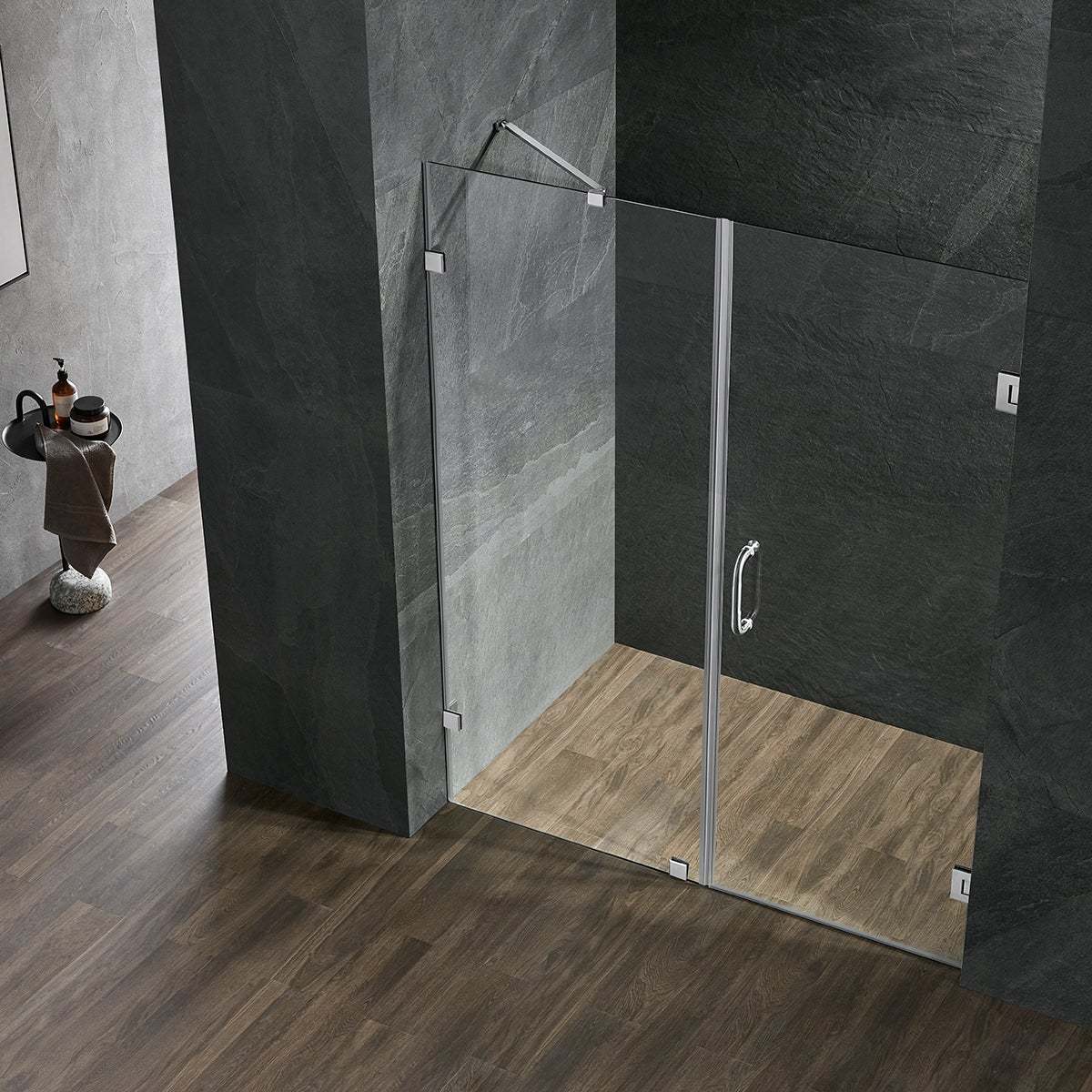 Serene Valley Frameless Hinged Shower Door with Inline Panel SVSD5004-5972BN, 3/8" Tempered Glass with Easy-Clean Coating, 304 Stainless Steel Hardware in Brushed Nickel 59"W x 72"H-Serene Valley