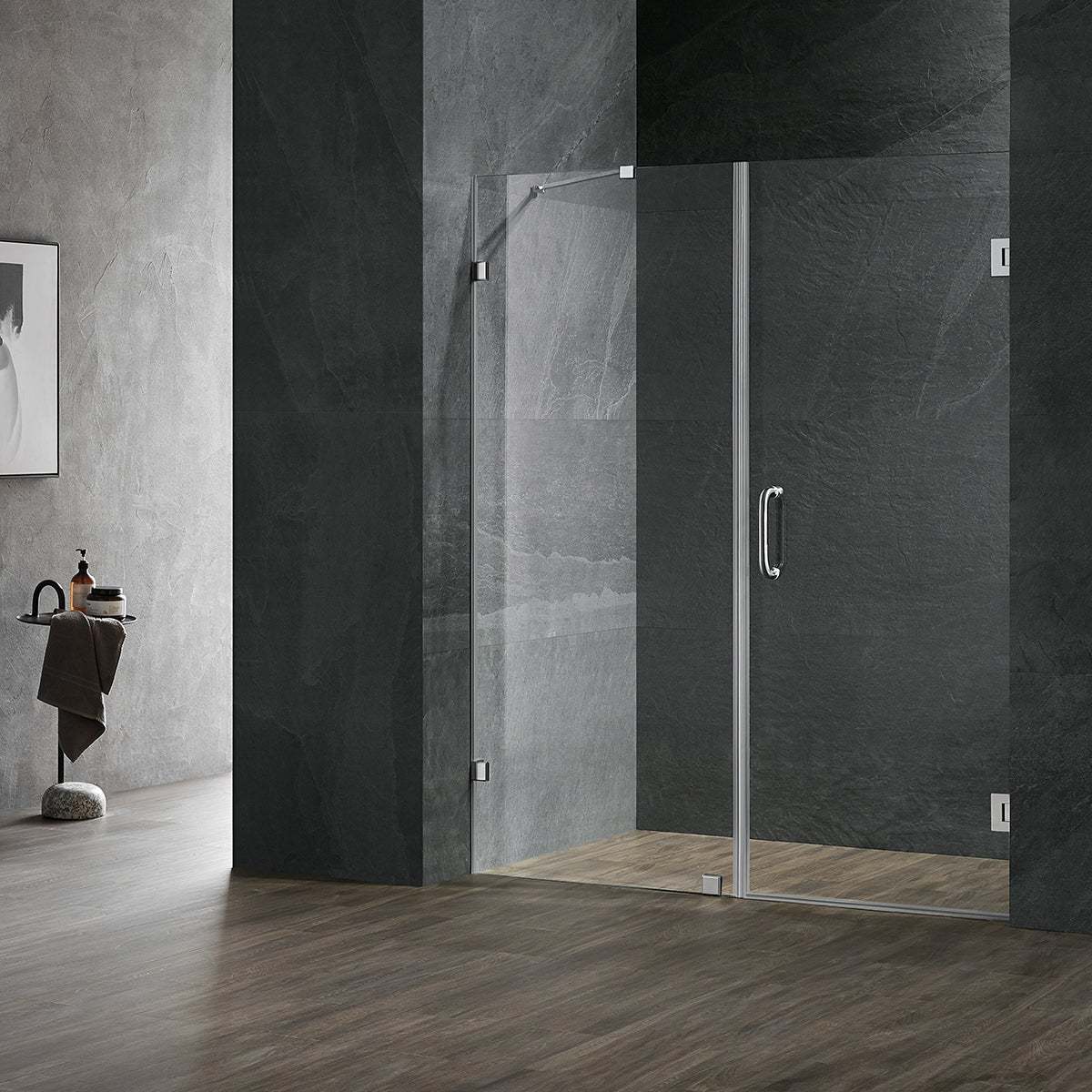 Serene Valley Frameless Hinged Shower Door with Inline Panel SVSD5004-5972BN, 3/8" Tempered Glass with Easy-Clean Coating, 304 Stainless Steel Hardware in Brushed Nickel 59"W x 72"H-Serene Valley