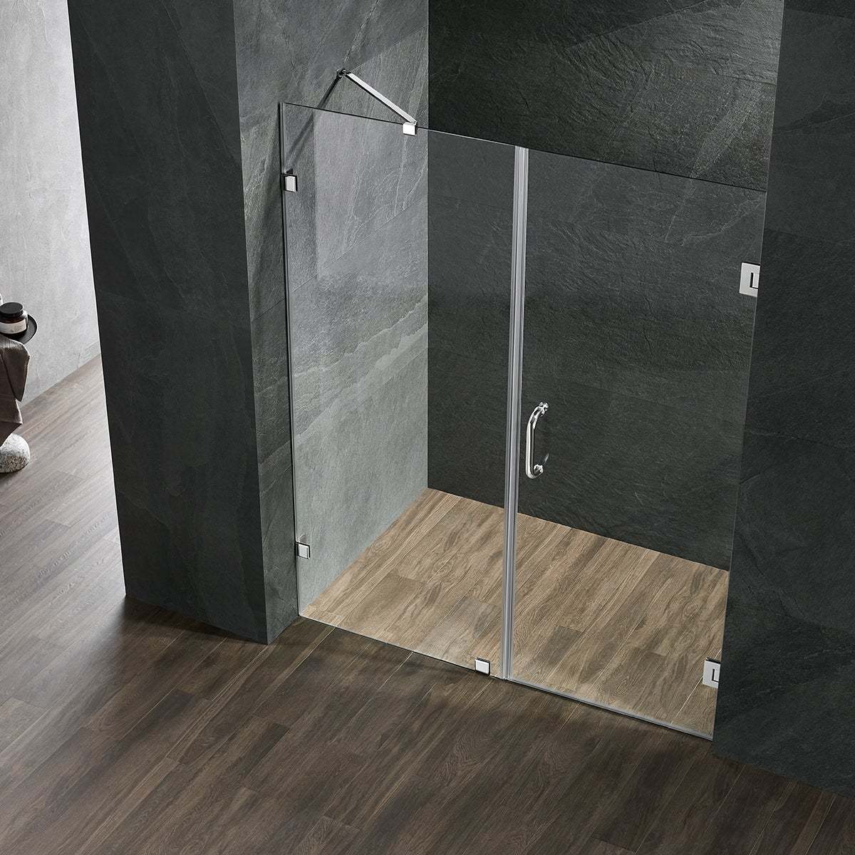 Serene Valley Frameless Hinged Shower Door with Inline Panel SVSD5004-5972CH, 3/8" Tempered Glass with Easy-Clean Coating, 304 Stainless Steel Hardware in Chrome 59"W x 72"H-Serene Valley