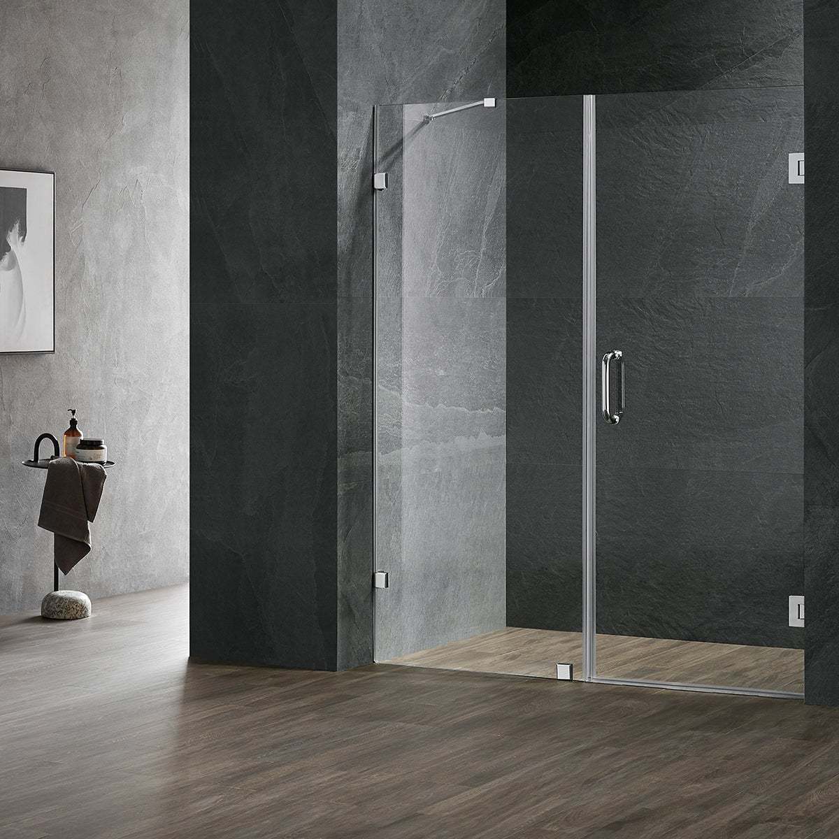 Serene Valley Frameless Hinged Shower Door with Inline Panel SVSD5004-5972CH, 3/8" Tempered Glass with Easy-Clean Coating, 304 Stainless Steel Hardware in Chrome 59"W x 72"H-Serene Valley