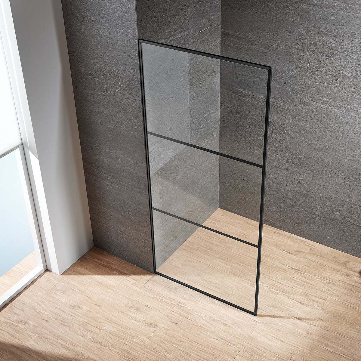 Serene Valley Stand-Alone Shower Screen SVSD5005-3474MB, 3/8" Tempered Glass with Easy-Clean Coating, Premium 304 Stainless Steel Construction with Reversible Installation, Matte Black Finish-Serene Valley