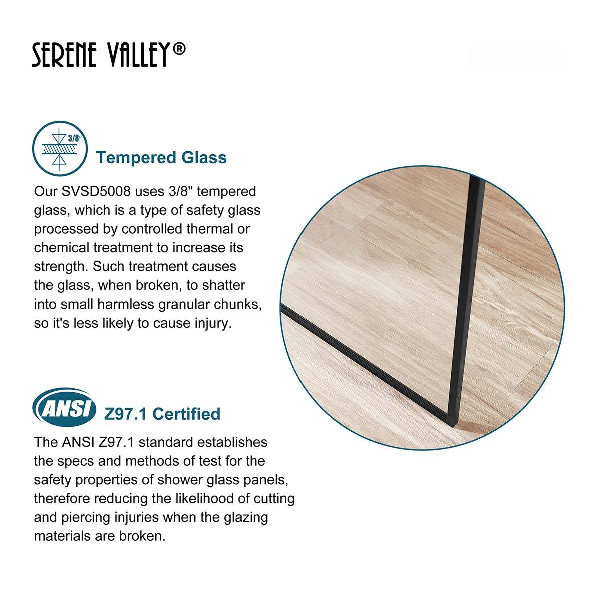 Serene Valley Stand-Alone Shower Screen SVSD5005-3474MB, 3/8" Tempered Glass with Easy-Clean Coating, Premium 304 Stainless Steel Construction with Reversible Installation, Matte Black Finish-Serene Valley