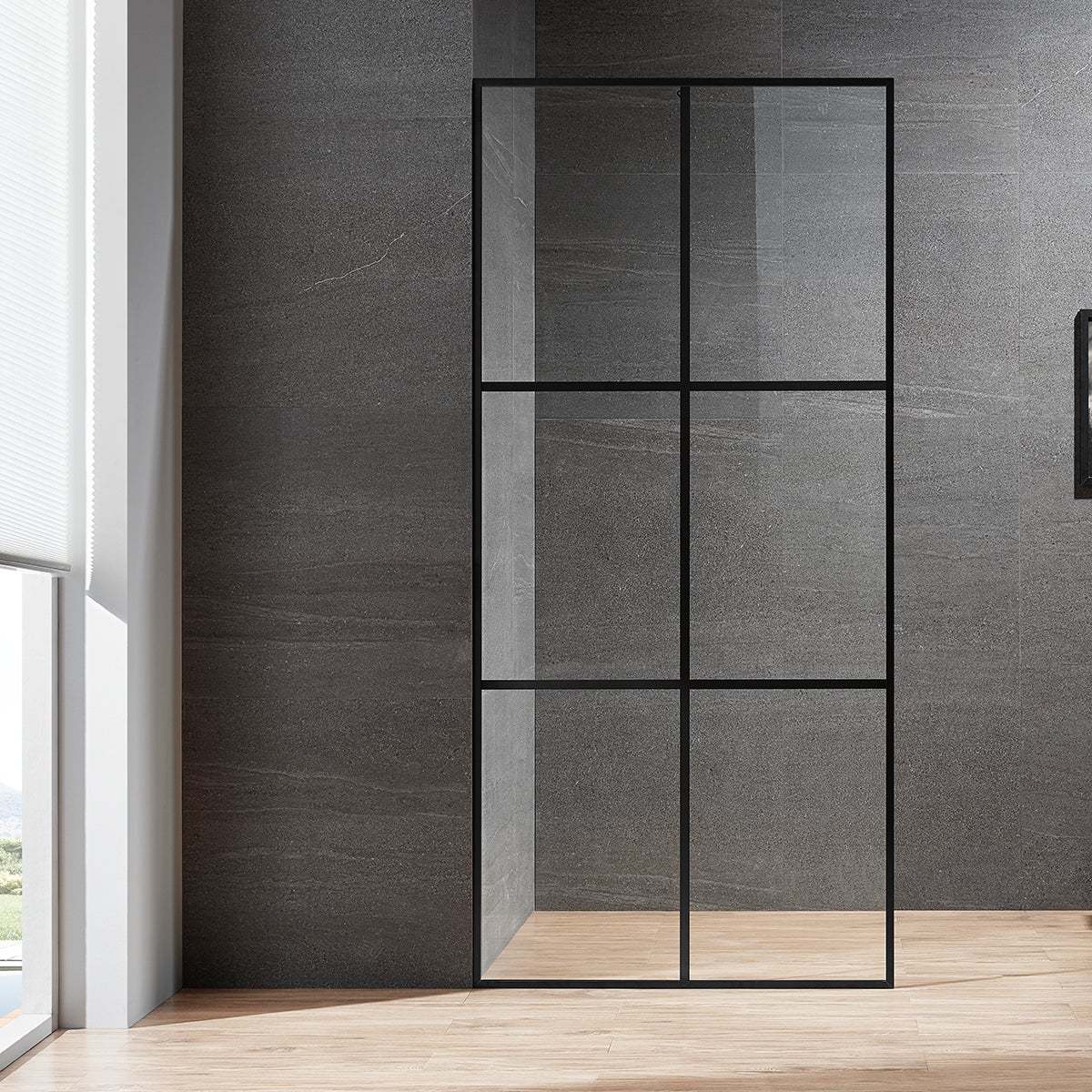 Serene Valley Stand-Alone Shower Screen SVSD5006-3474MB, 3/8" Tempered Glass with Easy-Clean Coating, Premium 304 Stainless Steel Construction with Reversible Installation, Matte Black Finish-Serene Valley